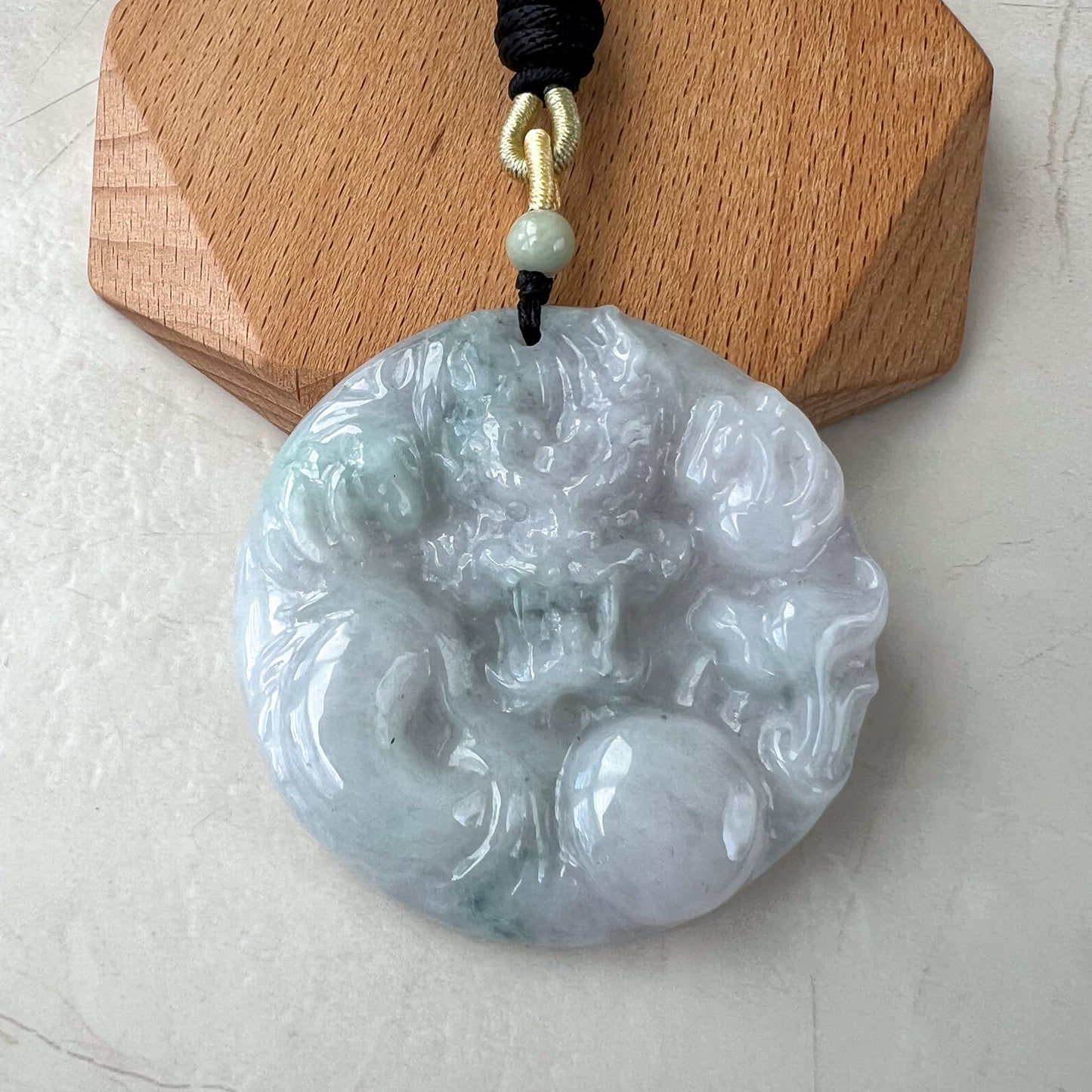 Jadeite Jade Dragon Pendant, Green Gray Faint Light Purple Jade, Chinese Zodiac Pendant Necklace, YJ-0321-0360485