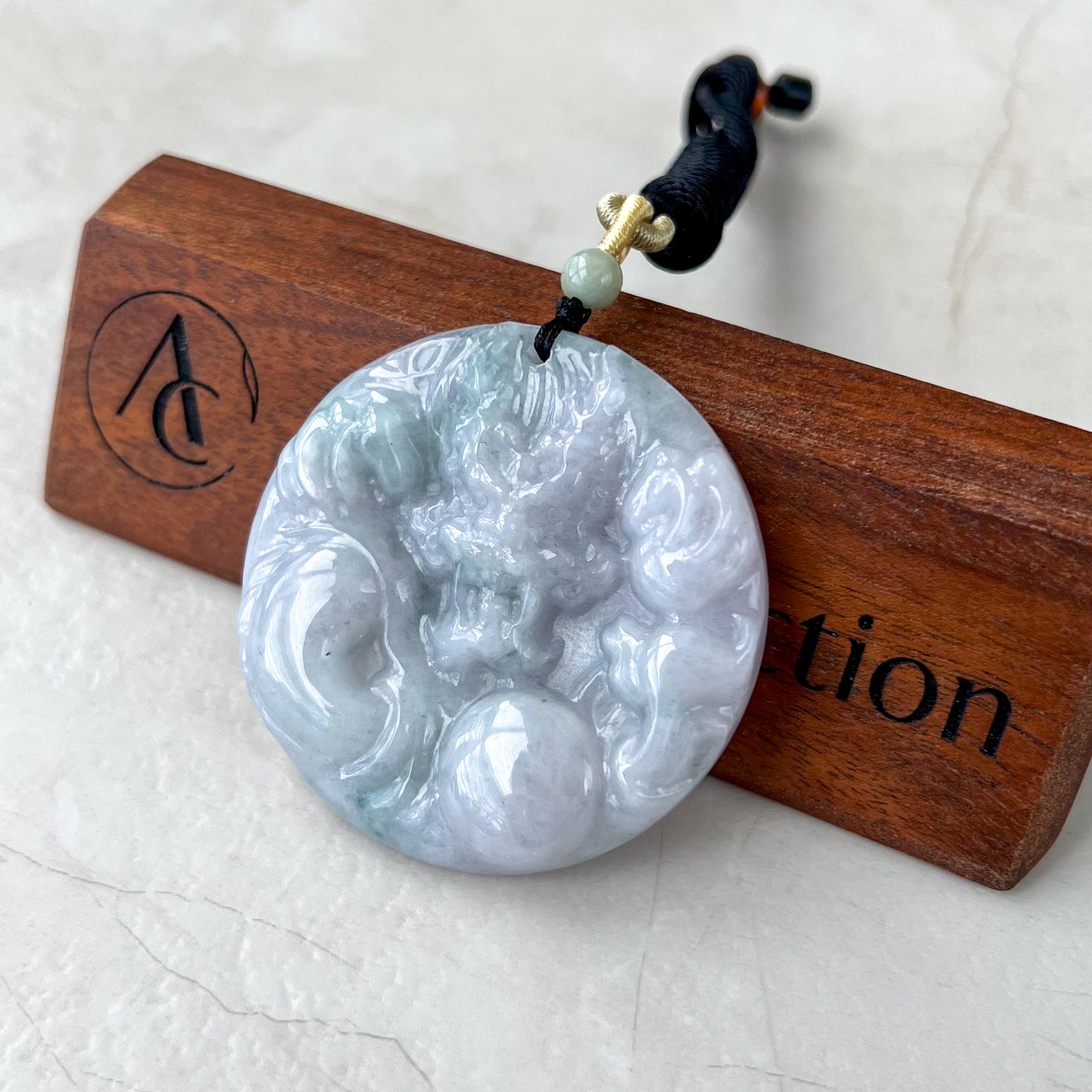 Jadeite Jade Dragon Pendant, Green Gray Faint Light Purple Jade, Chinese Zodiac Pendant Necklace, YJ-0321-0360485