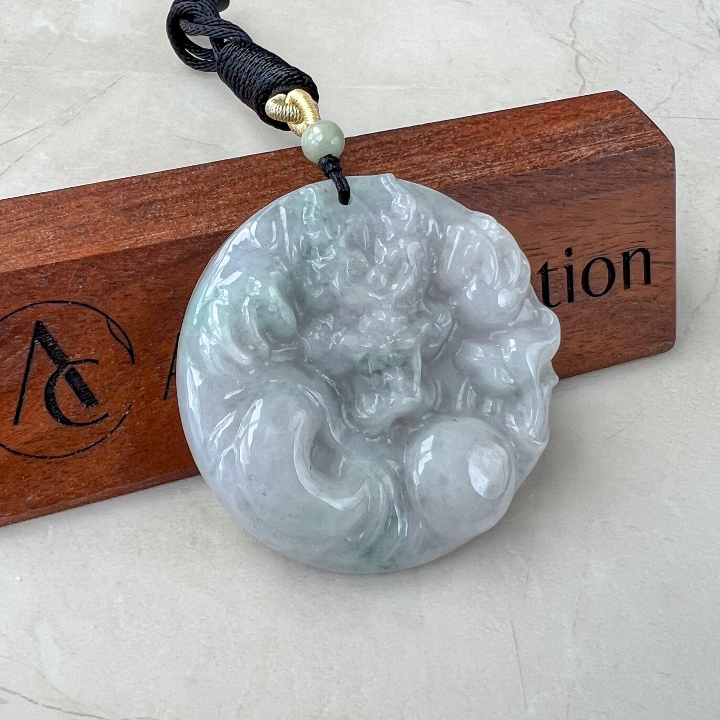 Jadeite Jade Dragon Pendant, Green Gray Faint Light Purple Jade, Chinese Zodiac Pendant Necklace, YJ-0321-0360485