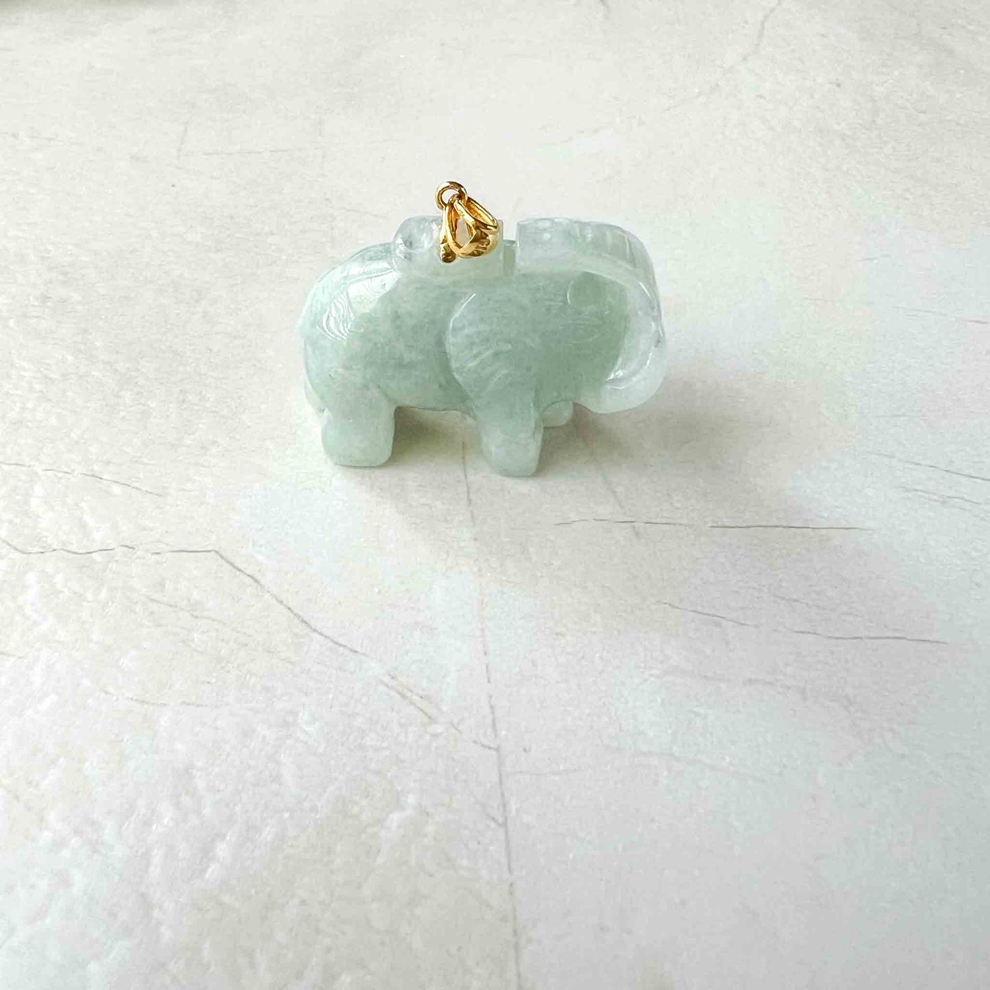 Jadeite Jade 3-D Elephant Hand Carved Pendant with 18K Solid Gold Bail, SHWQ-0423-1690470508