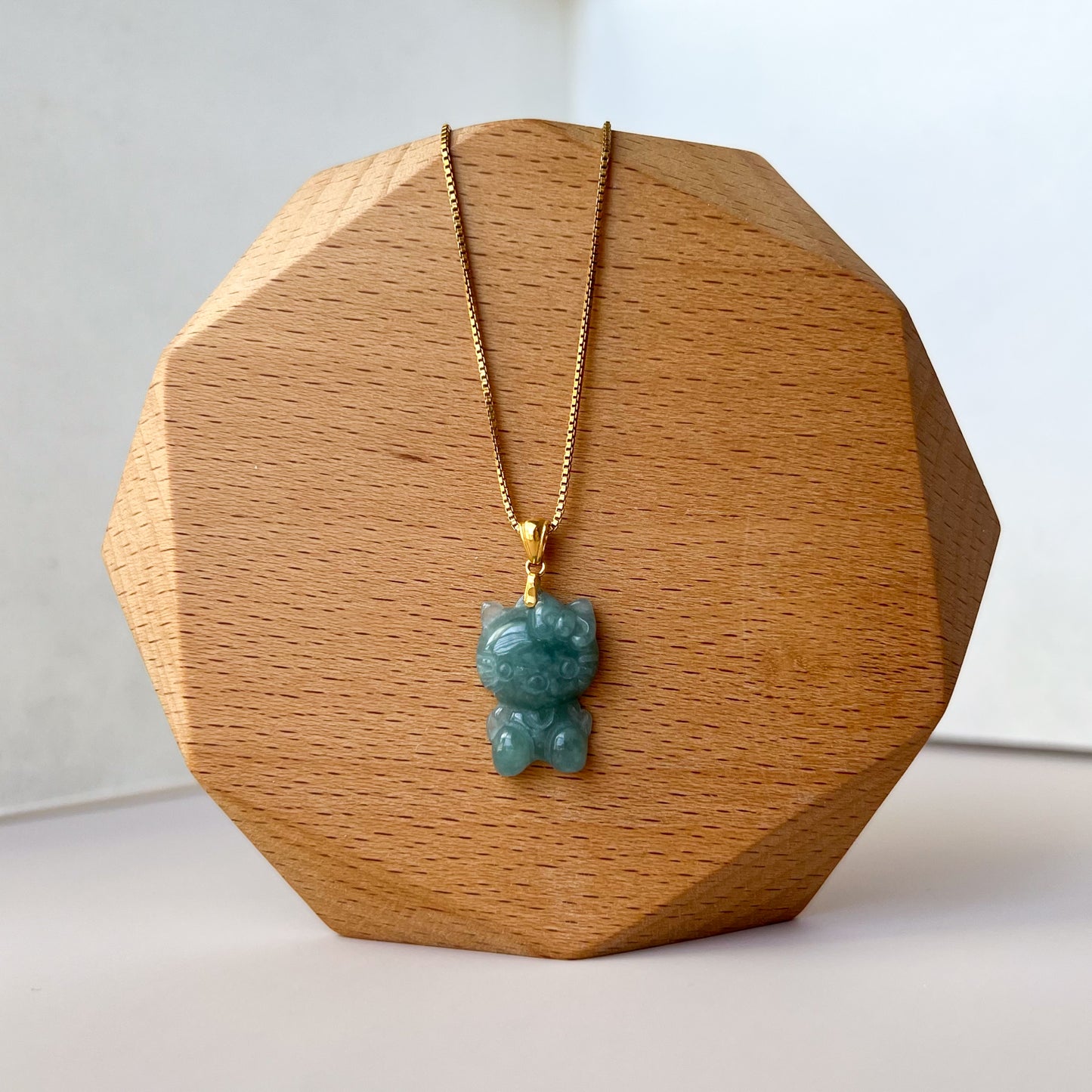 Kitty Cat Jadeite Jade Pendant with 18K Gold Bail, SHWQ-0223-1702271496