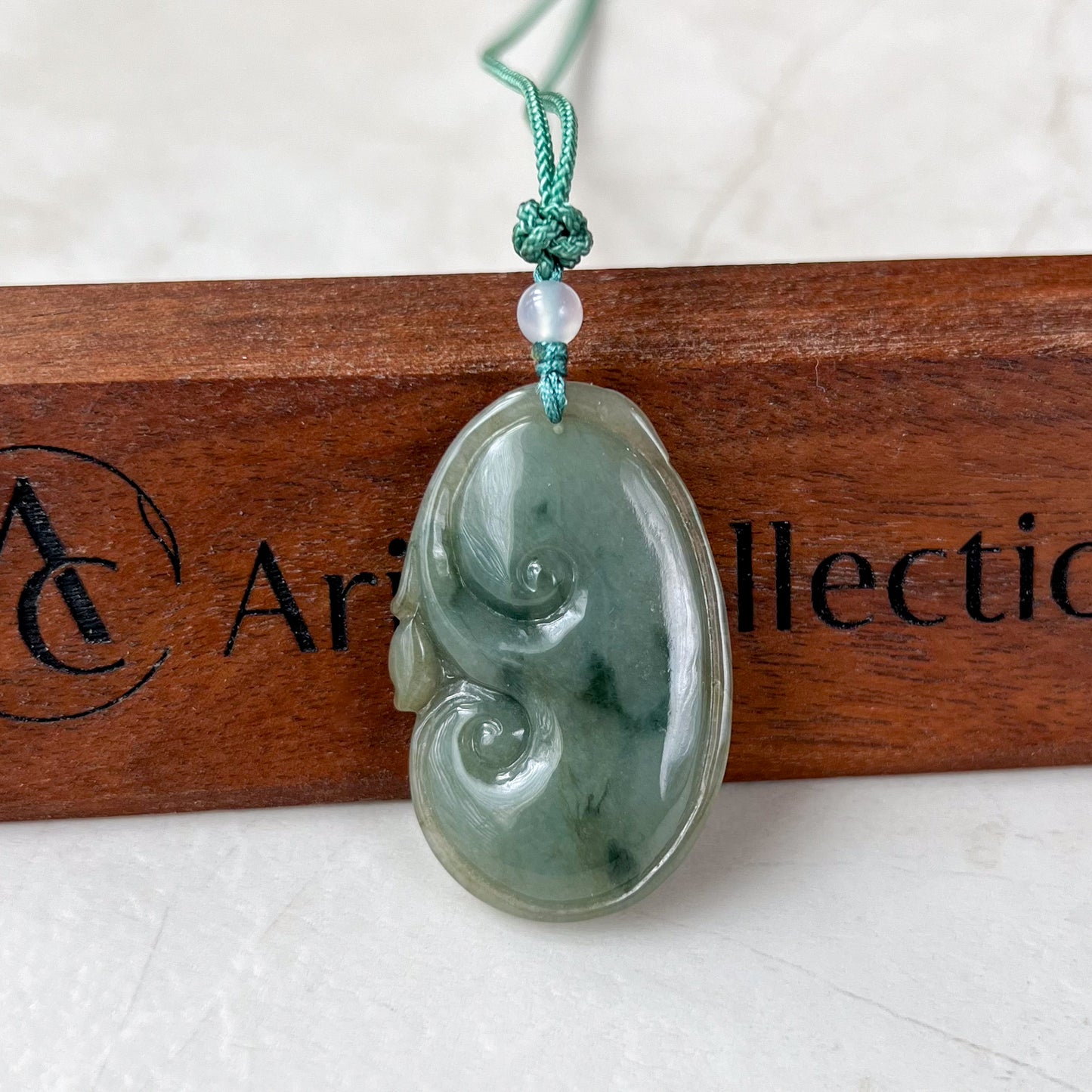 Jadeite Jade Lucky Ruyi Ru Yi Pendant Hand Carved Necklace, 如意, YJ-0321-1647350346