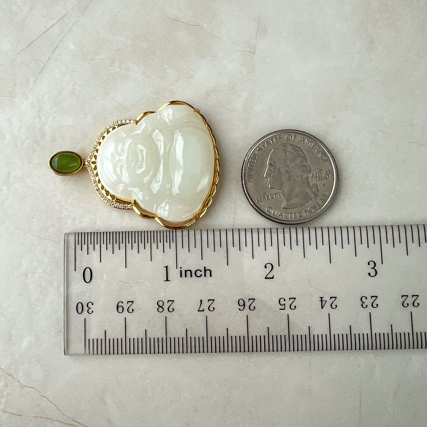 Large Nephrite Jade Happy Laughing Buddha Pendant, Budai, Jade with Gold Sterling Silver, XWZ-0223-1735424468