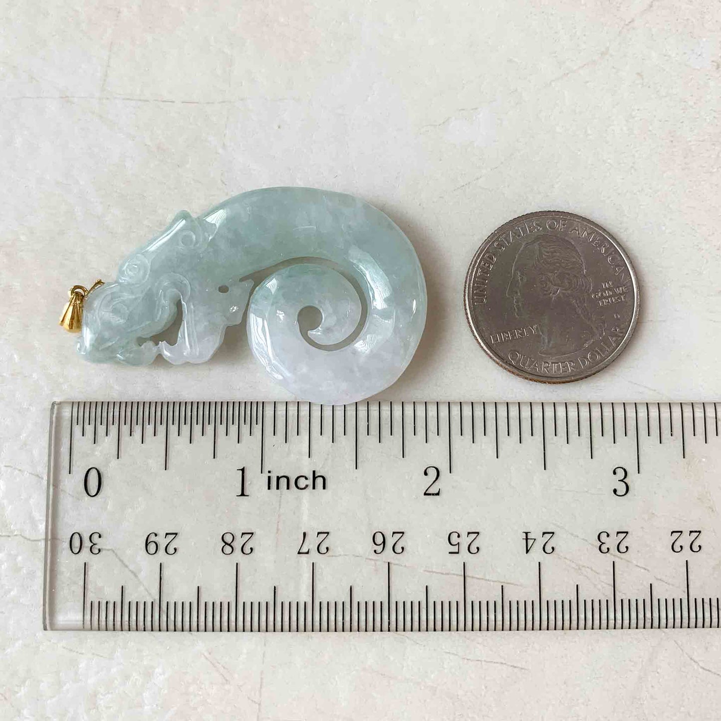 Jade Twisted Dragon Pendant with 18K Gold, White Jadeite Jade Zodiac Hand Carved Pendant