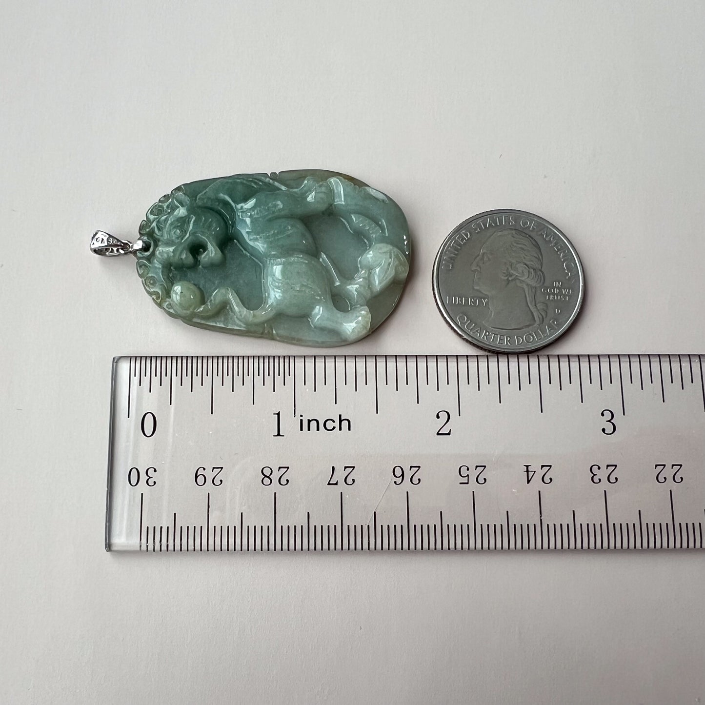 Guardian Tiger Jade Pendant with Sterling Silver Bail, Jadeite Jade Tiger Chinese Zodiac Carved Pendant Necklace, NVN-0424-1748141529