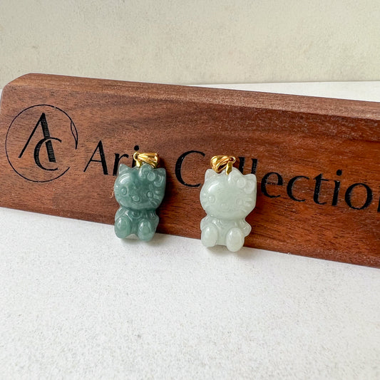 Kitty Cat Jadeite Jade Pendant with 18K Gold Bail, SHWQ-0223-1702271496