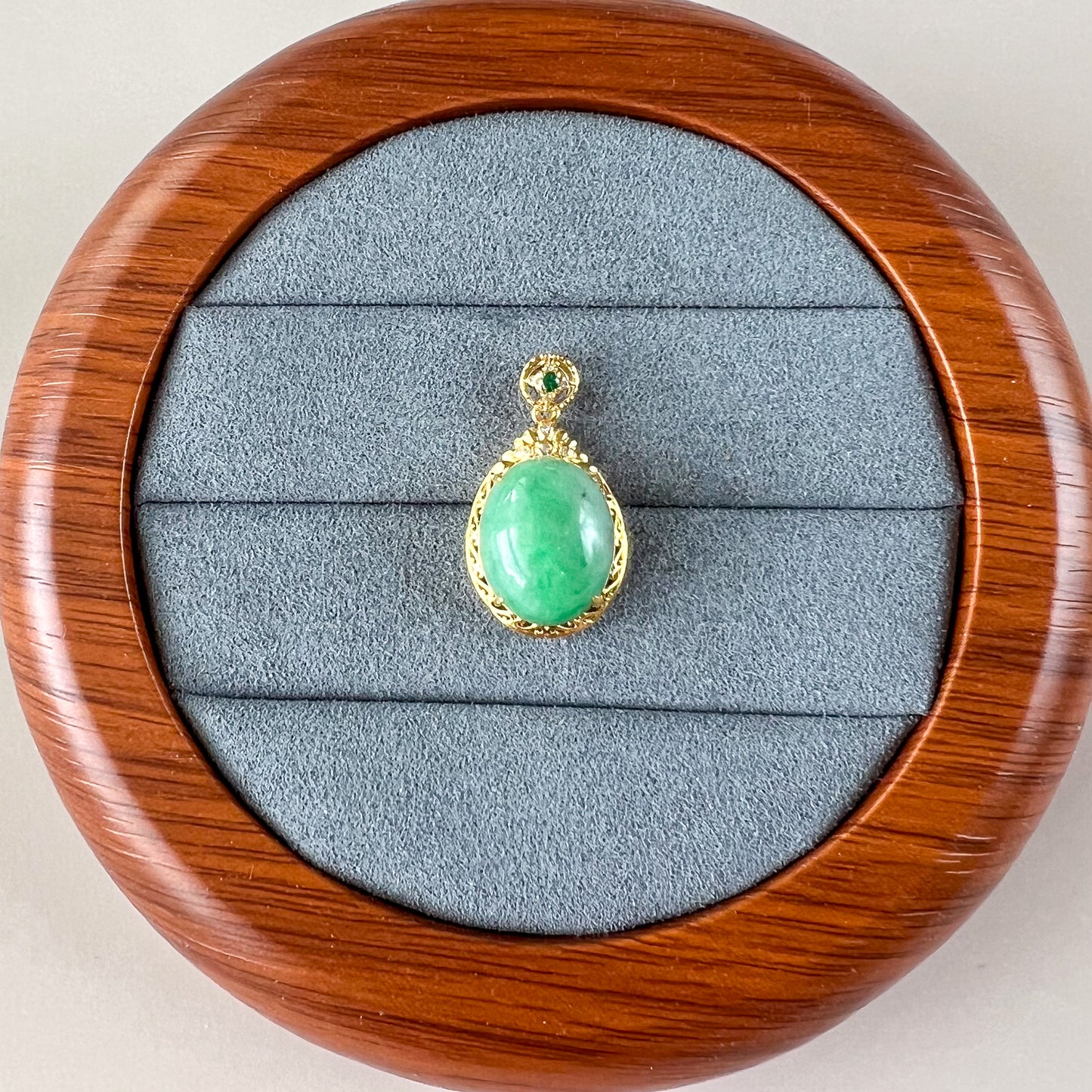 Green Serenity Jade Pendant with 18K Solid Gold, Jadeite Jade Cabochon Pendant, QY-0921-1749838676