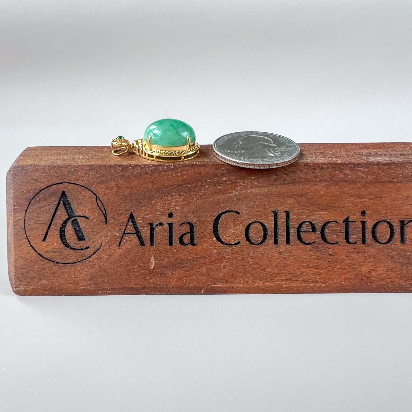Green Serenity Jade Pendant with 18K Solid Gold, Jadeite Jade Cabochon Pendant, QY-0921-1749838676