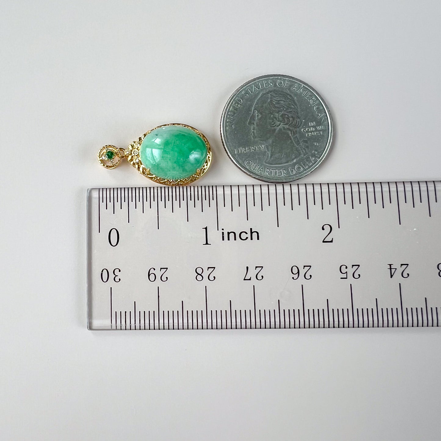Green Serenity Jade Pendant with 18K Solid Gold, Jadeite Jade Cabochon Pendant, QY-0921-1749838676