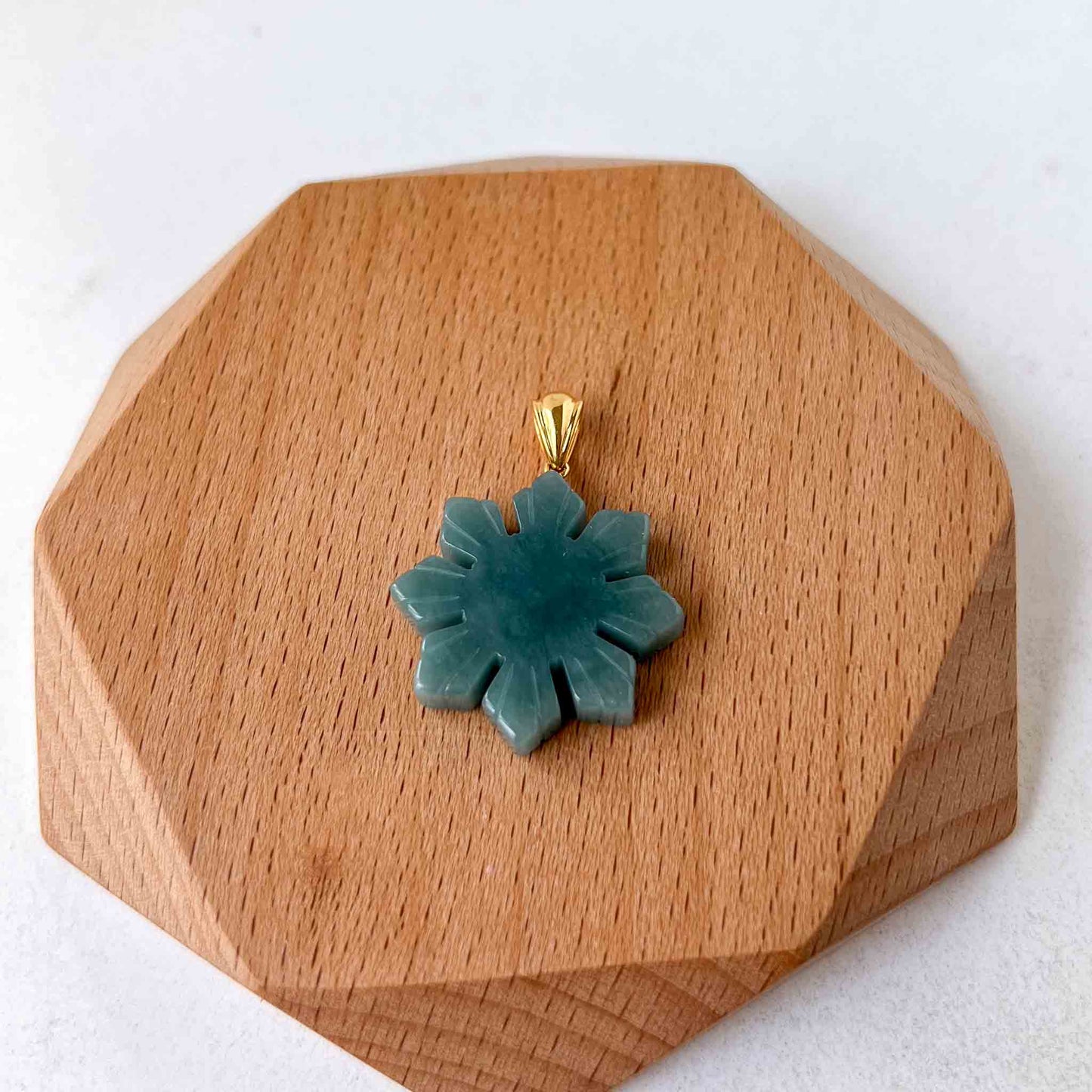 Filipino Sun Jadeite Jade Hand Carved Pendant with 18K Solid Gold Bail