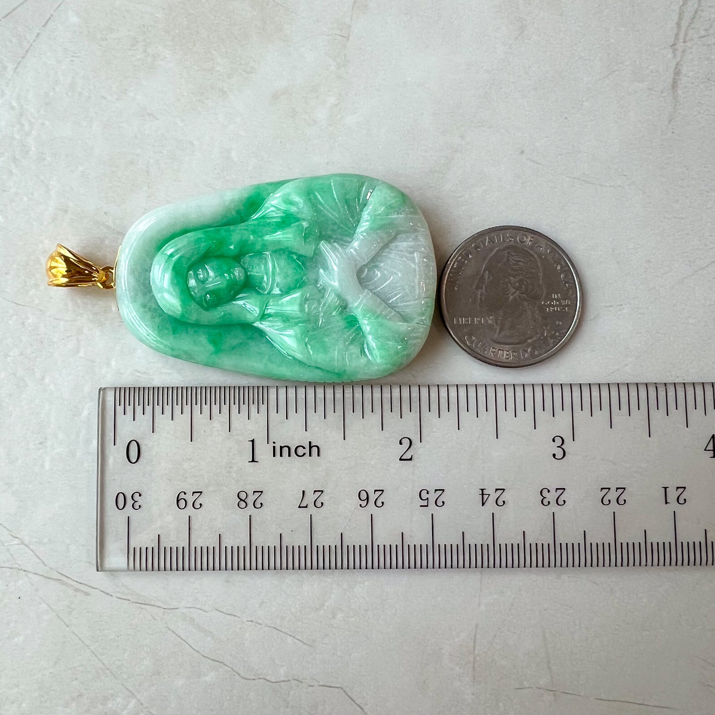 Jadeite Jade Virgin Mary Pendant with 18K Solid Gold Bail, Green Jade Hand Carved Pendant, QT-0223-1722135125