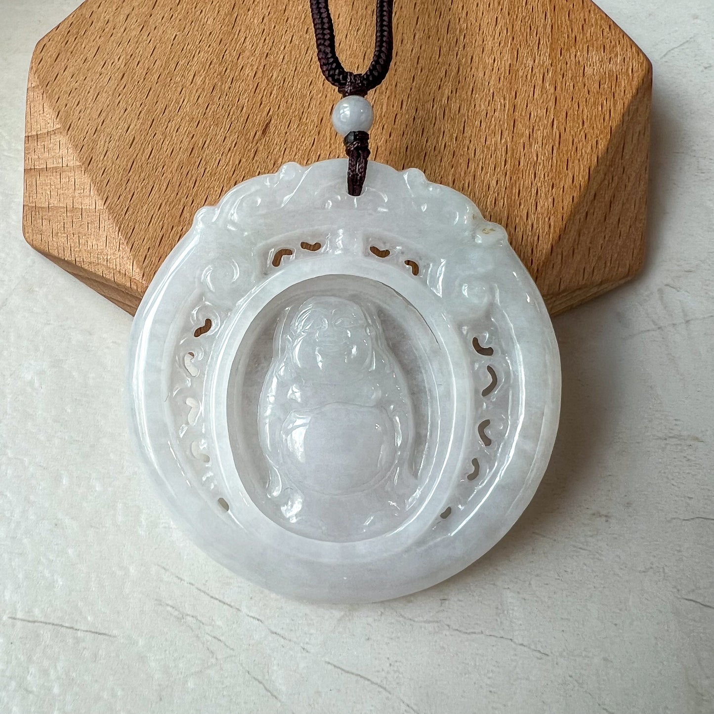 Large Jadeite Jade Spinning Happy Buddha Carved Pendant, YJ-0321-0357740