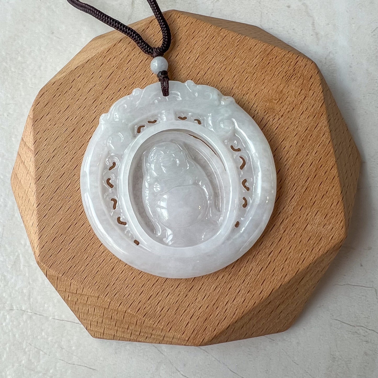 Large Jadeite Jade Spinning Happy Buddha Carved Pendant, YJ-0321-0357740