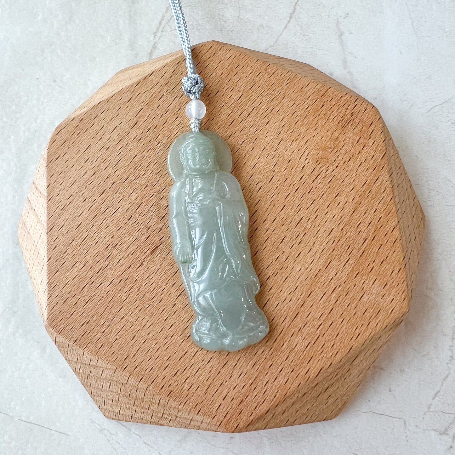 Jadeite Jade Standing Amitabha, Amida, 阿弥陀佛, Carved Pendant Necklace, YJ-0621-0389201