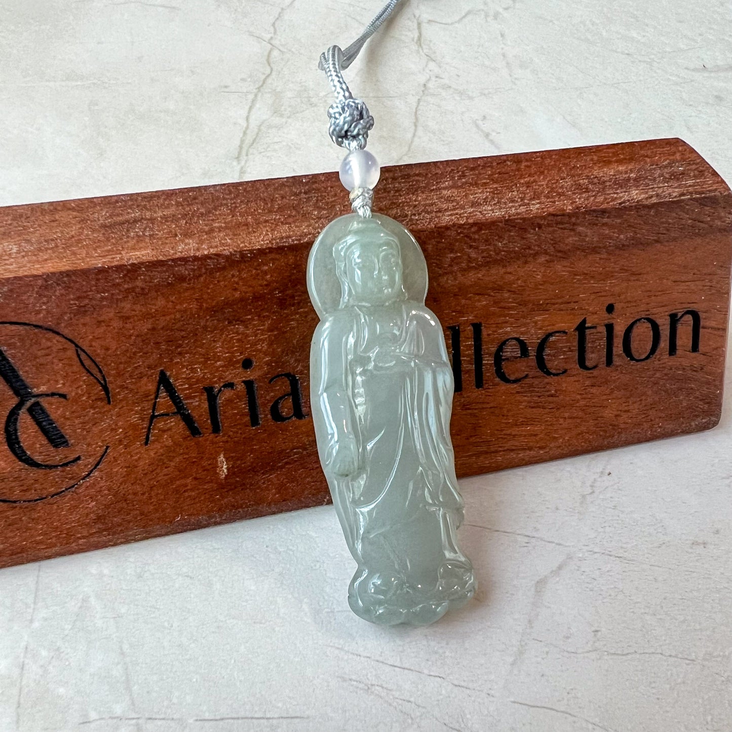 Jadeite Jade Standing Amitabha, Amida, 阿弥陀佛, Carved Pendant Necklace, YJ-0621-0389201