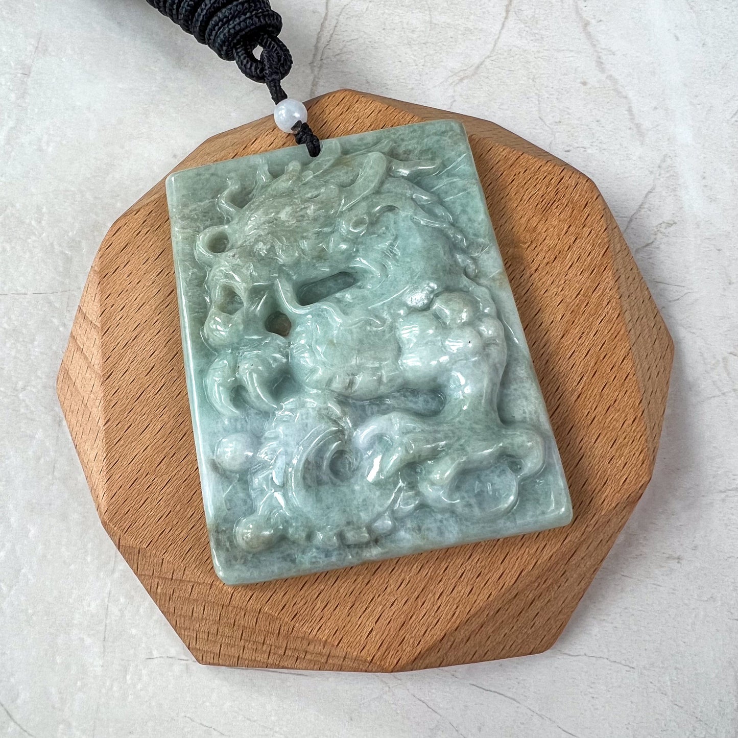Large Jadeite Jade Dragon Chinese Zodiac Hand Carved Pendant Necklace, YJ-0321-0326620-2