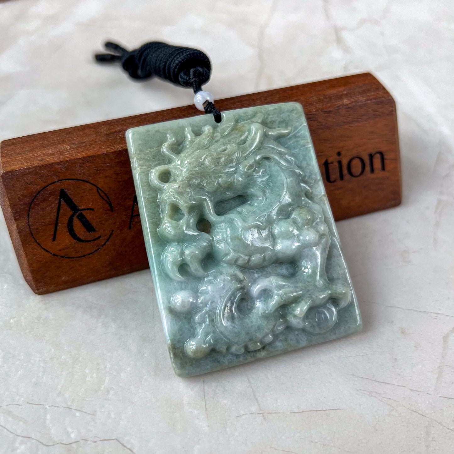 Large Jadeite Jade Dragon Chinese Zodiac Hand Carved Pendant Necklace, YJ-0321-0326620-2