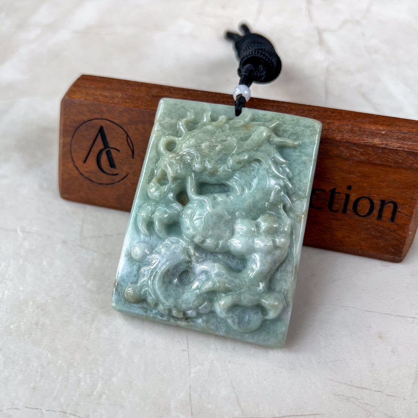 Large Jadeite Jade Dragon Chinese Zodiac Hand Carved Pendant Necklace, YJ-0321-0326620-2