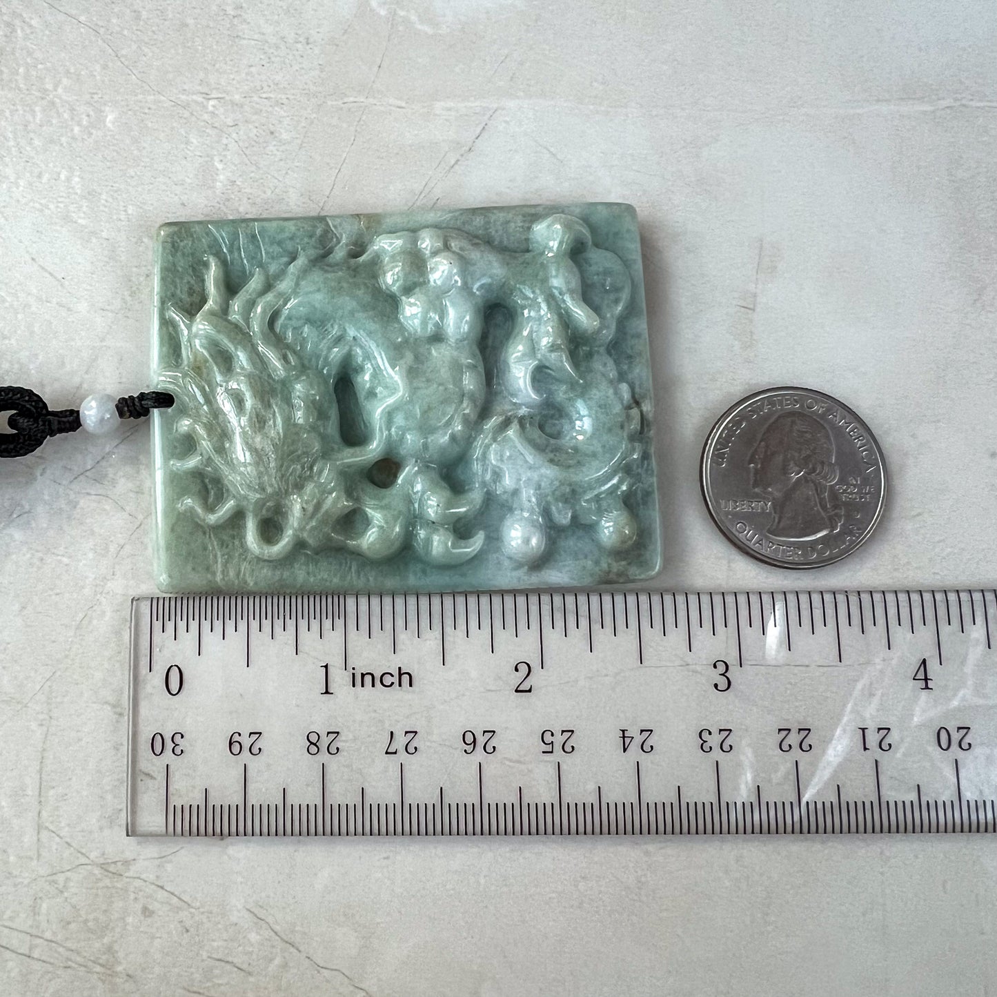 Large Jadeite Jade Dragon Chinese Zodiac Hand Carved Pendant Necklace, YJ-0321-0326620-2