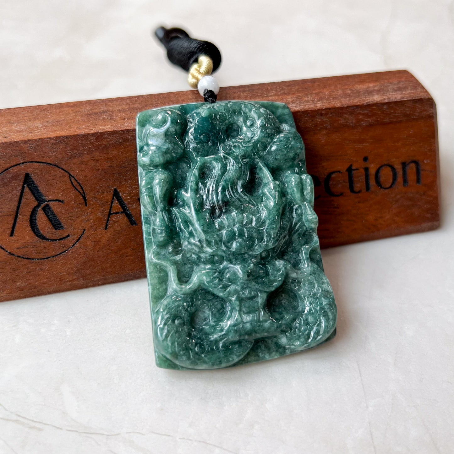 Green Jadeite Jade Dragon Chinese Zodiac Hand Carved Pendant Necklace, YJ-0321-0463722