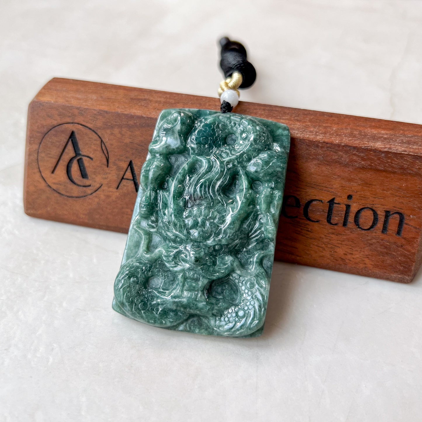 Green Jadeite Jade Dragon Chinese Zodiac Hand Carved Pendant Necklace, YJ-0321-0463722