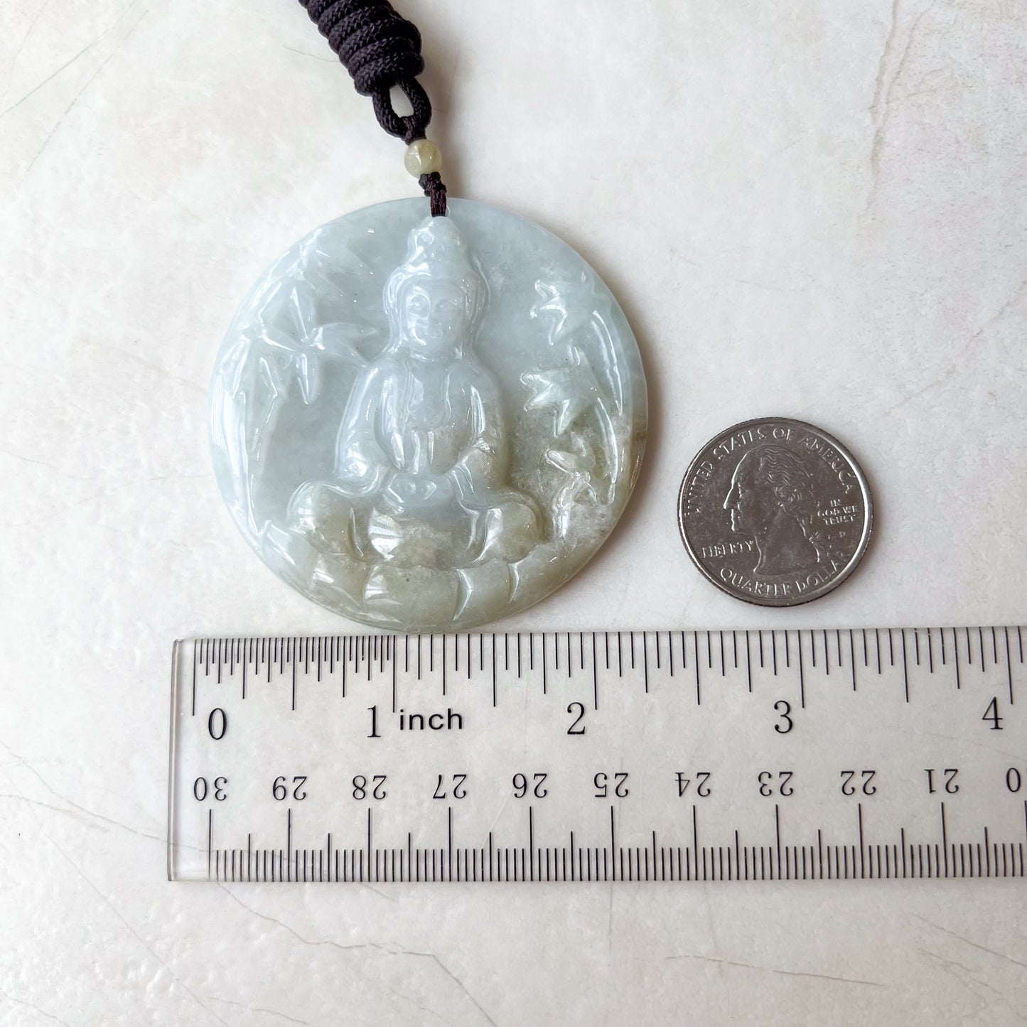 Large Jadeite Jade Guan Yin Avalokiteshvara Hand Carved Pendant Necklace, YJ-0321-0360492