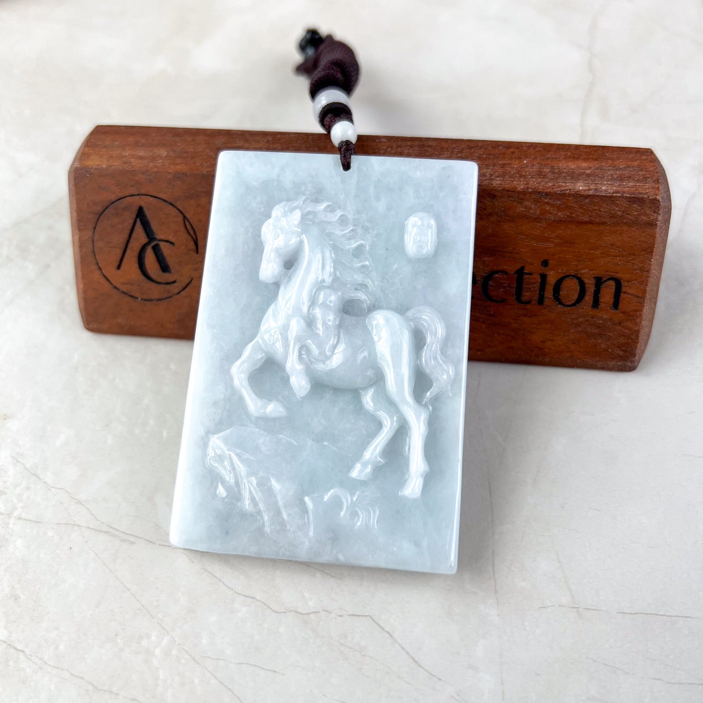 Large Horse Jade Jadeite Chinese Zodiac Carved Pendant Necklace, YJ-0321-0330675