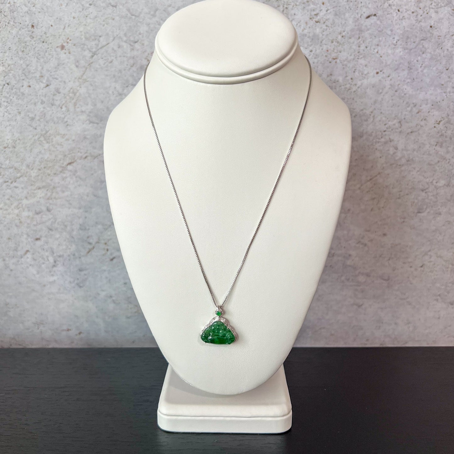 Small Green Happy Buddha, Jadeite Jade 18K White Gold Pendant, QY-0921-DFZB45529