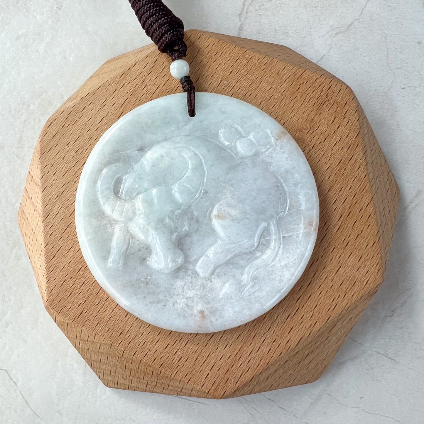 Large Ox Jadeite Jade Bull Cow Chinese Zodiac Carved Rustic Pendant Necklace, YJ-0321-0339704