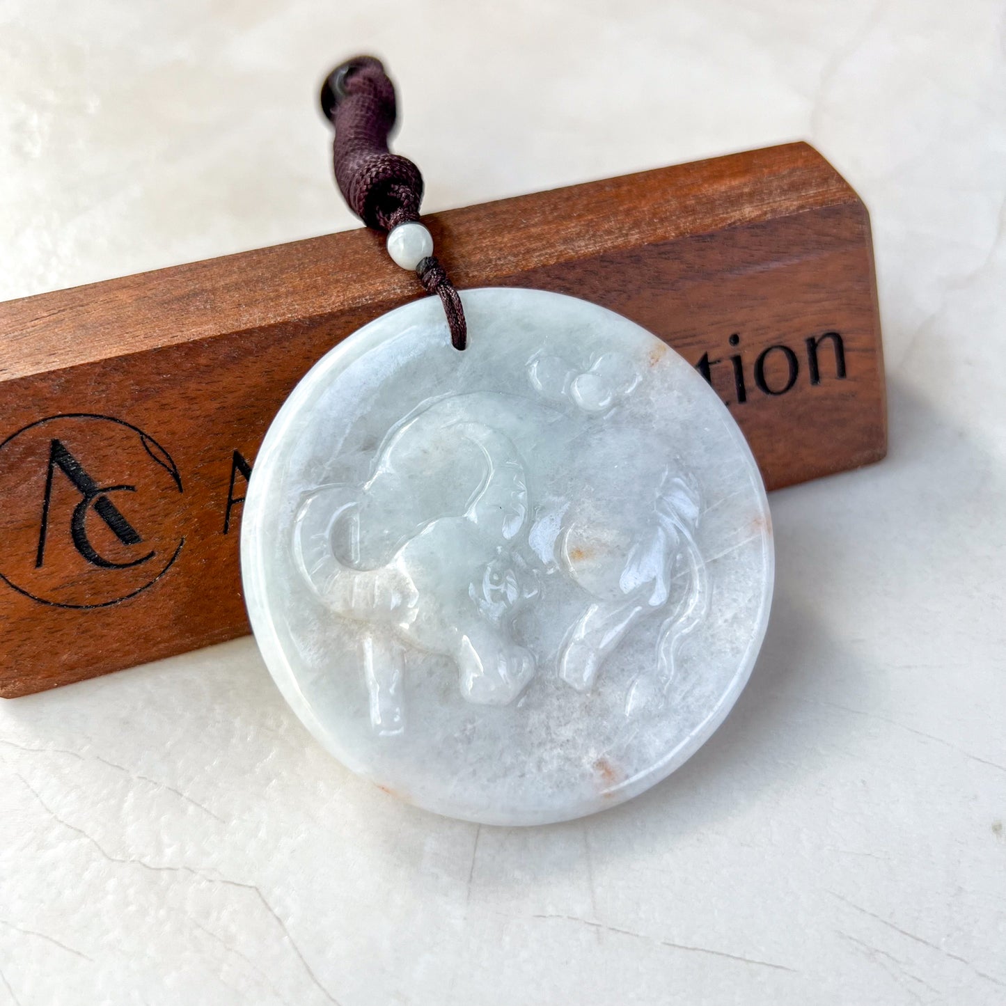 Large Ox Jadeite Jade Bull Cow Chinese Zodiac Carved Rustic Pendant Necklace, YJ-0321-0339704