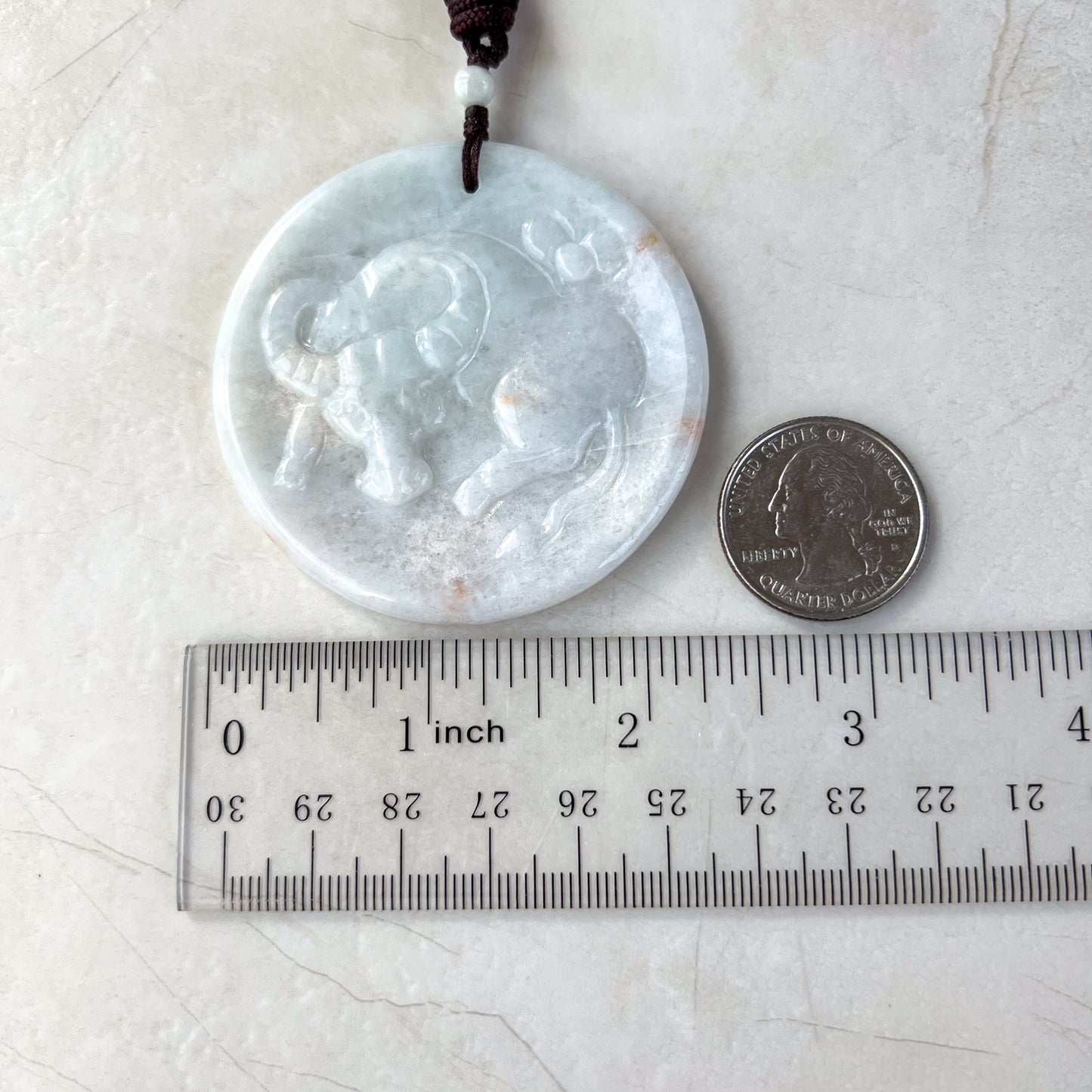 Large Ox Jadeite Jade Bull Cow Chinese Zodiac Carved Rustic Pendant Necklace, YJ-0321-0339704