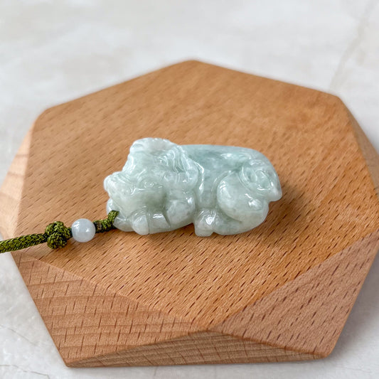 Jadeite Jade Ox Bull Cow Chinese Zodiac Carved Necklace (Right), YJ-0321-0326934-2