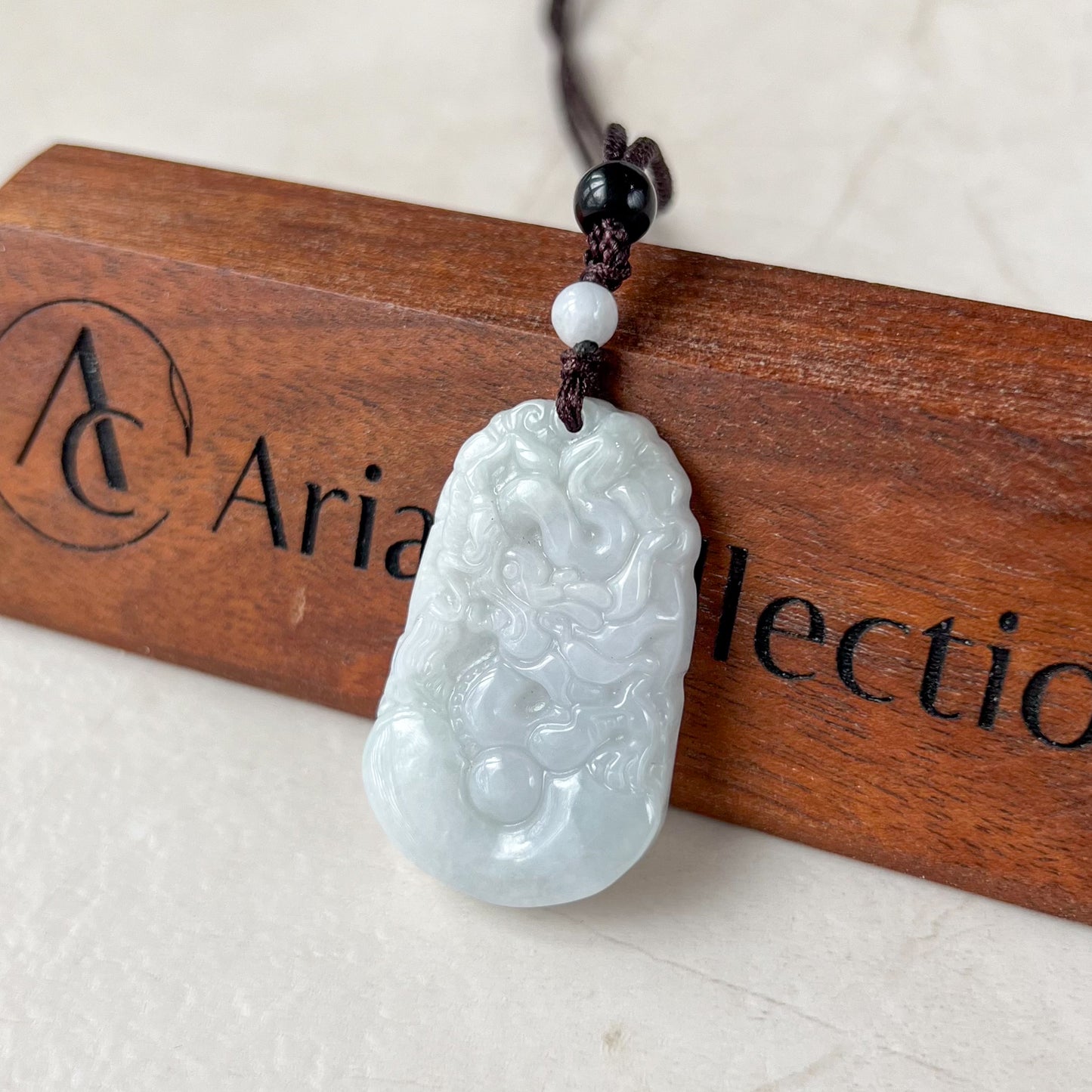 Jadeite Jade Dragon Chinese Zodiac Carved Pendant Necklace, YJ-0321-0462573-3