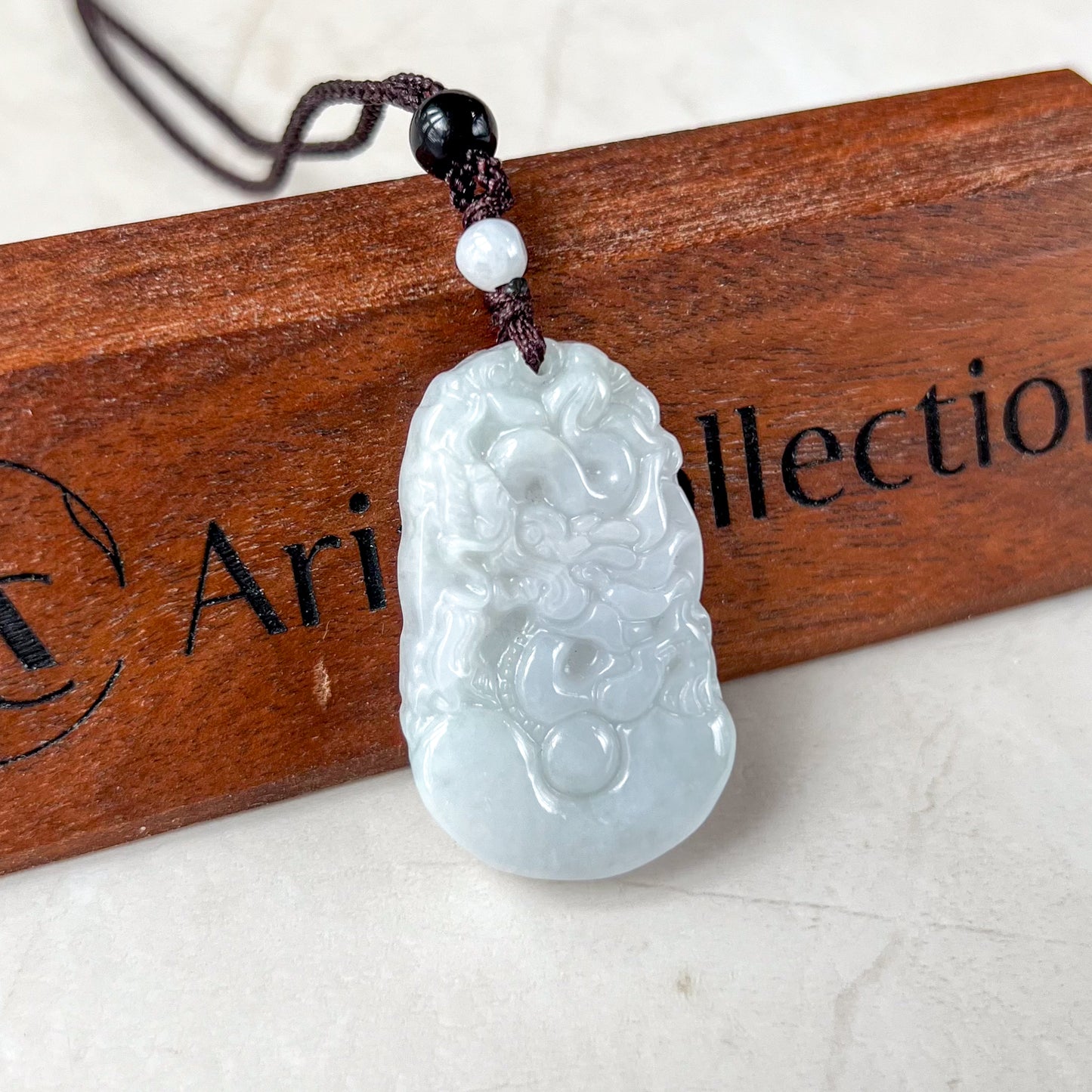 Jadeite Jade Dragon Chinese Zodiac Carved Pendant Necklace, YJ-0321-0462573-3