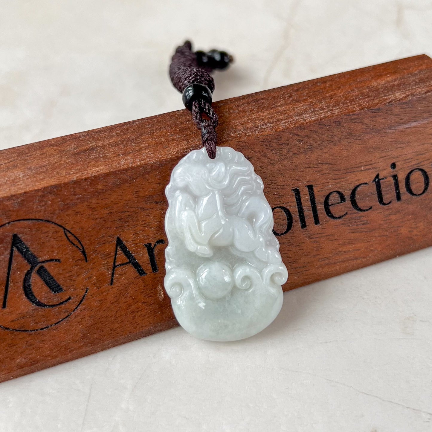 Jadeite Jade Horse Chinese Zodiac Carved Pendant Necklace, YJ-0321-0462573-9