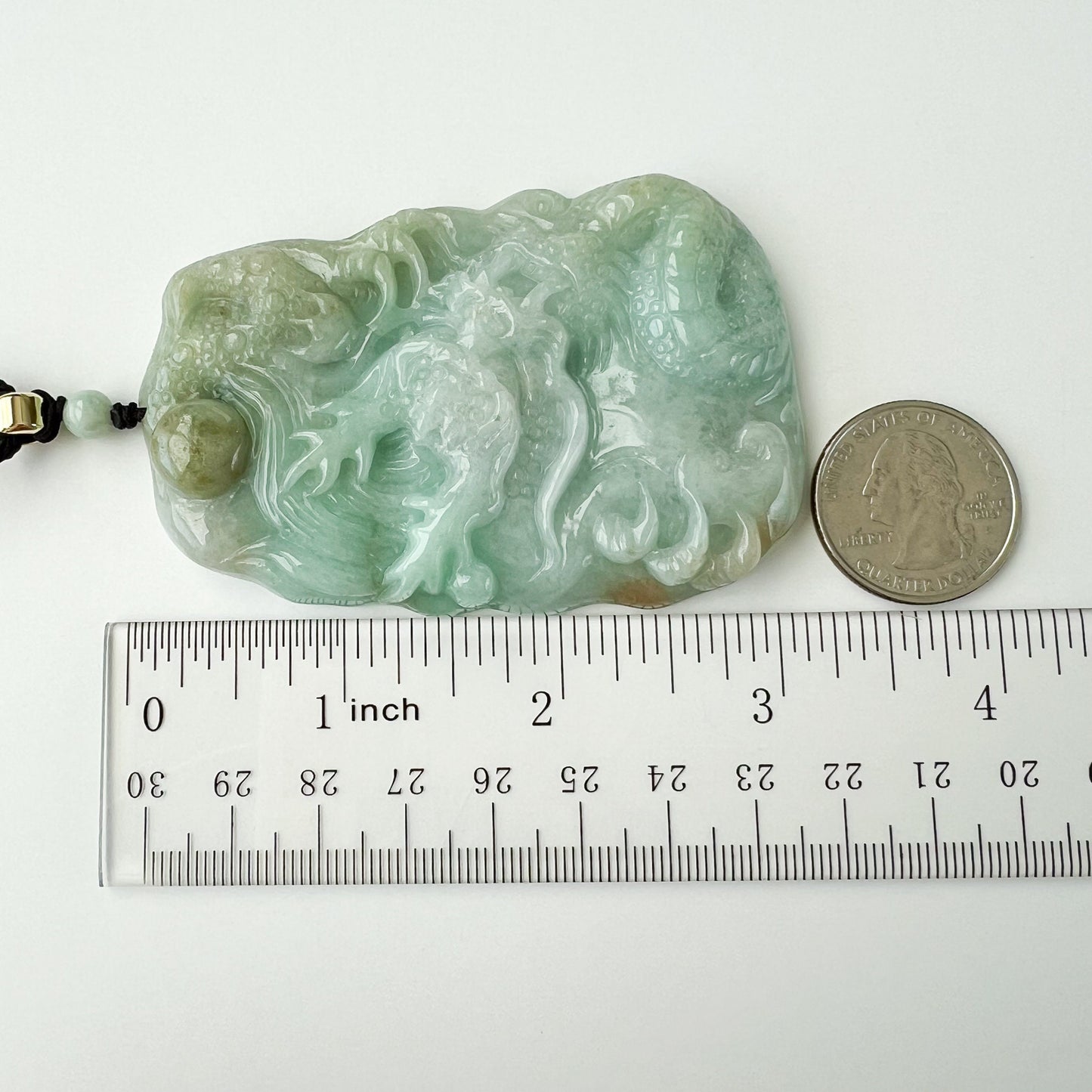 Celestial Dragon Jade Orb Pendant, Green Jadeite Jade Dragon Hand Carved Pendant, YJ-0522-0395642