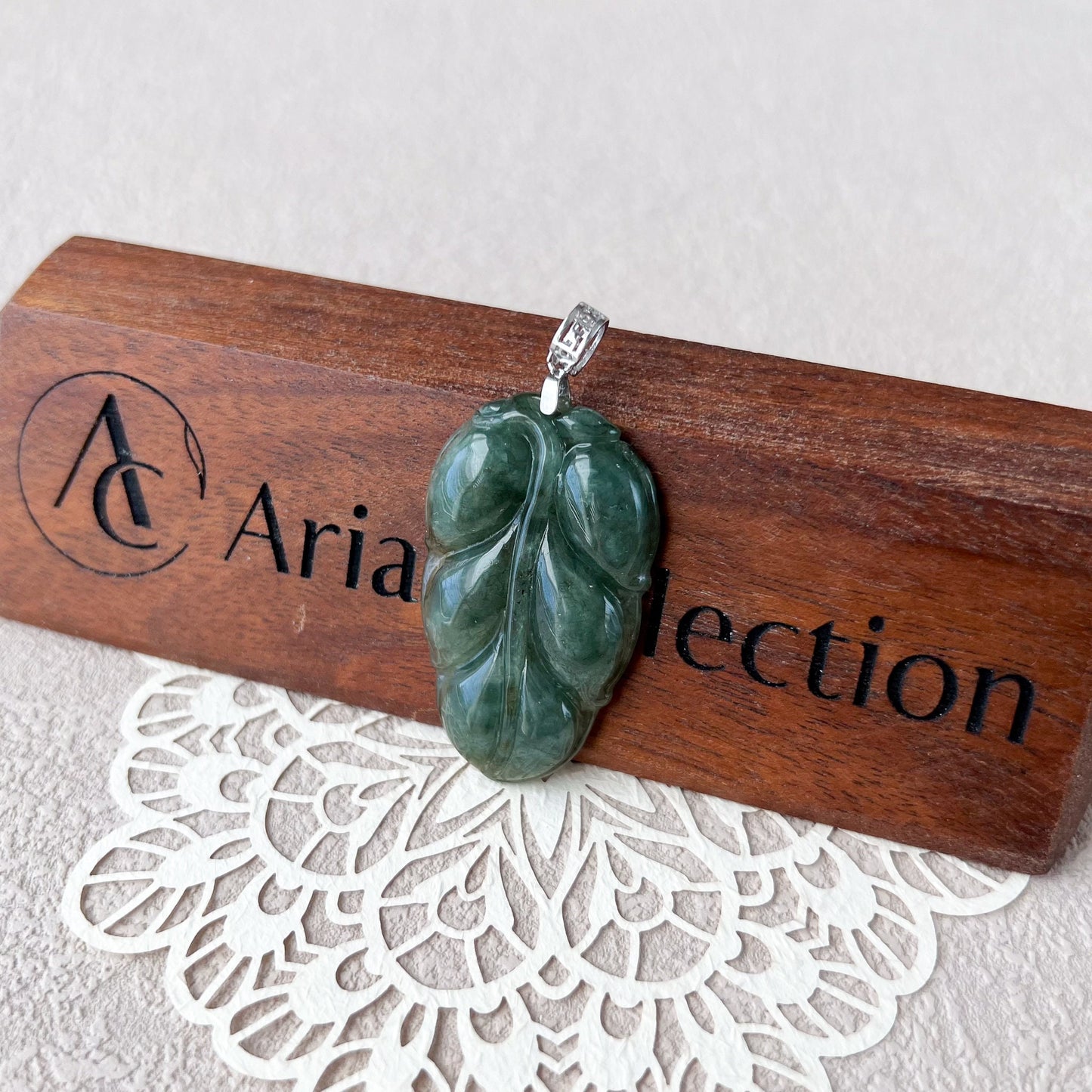 Serenity Jade Leaf Pendant, Green Jadeite Jade, Leaf Minimalist Pendant Sterling Silver Necklace, XY-0622-1715189013