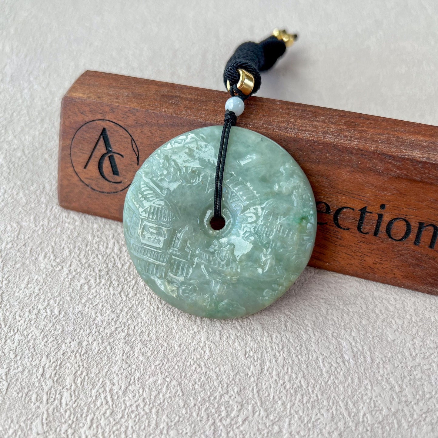 Jadeite Jade Landscape Mountain Forest River Scenery, Green Jade Hand Carved Pendant Necklace, YJ-0422-0330271