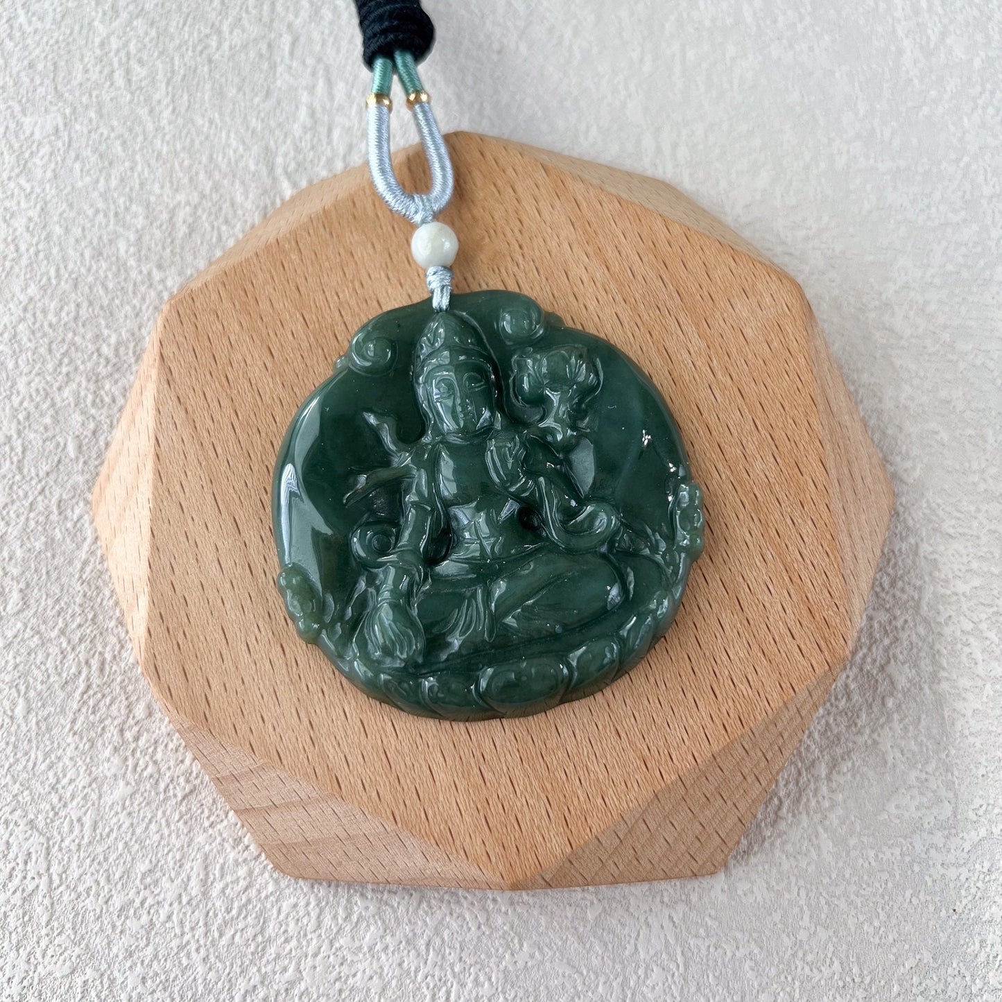 Jadeite Jade Mahasthamaprapta Buddha, Da Shi Zhi , Đại Thế Chí Bồ tát, 大势至, Green Jade Pendant Necklace, YJ-0322-0337608