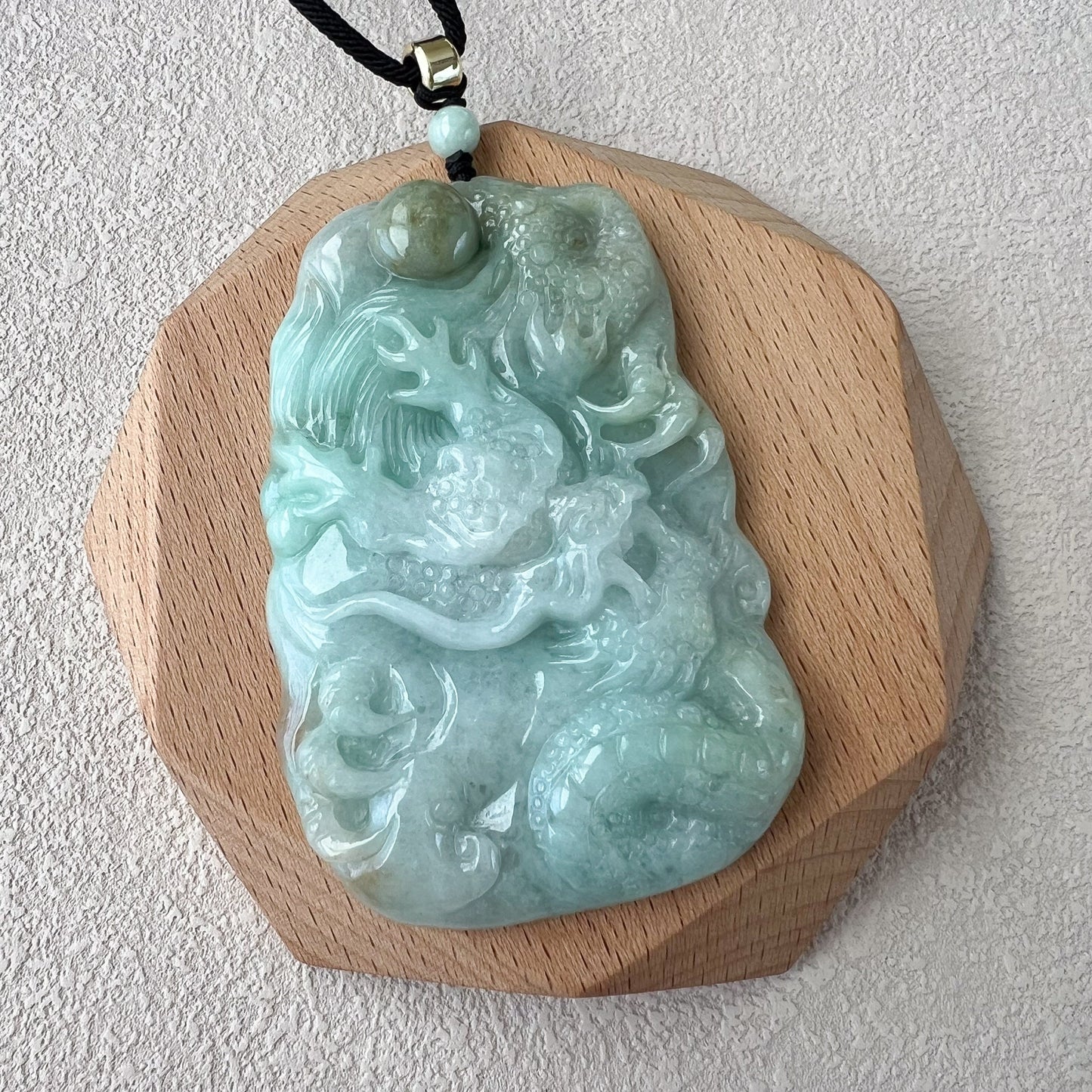 Celestial Dragon Jade Orb Pendant, Green Jadeite Jade Dragon Hand Carved Pendant, YJ-0522-0395642