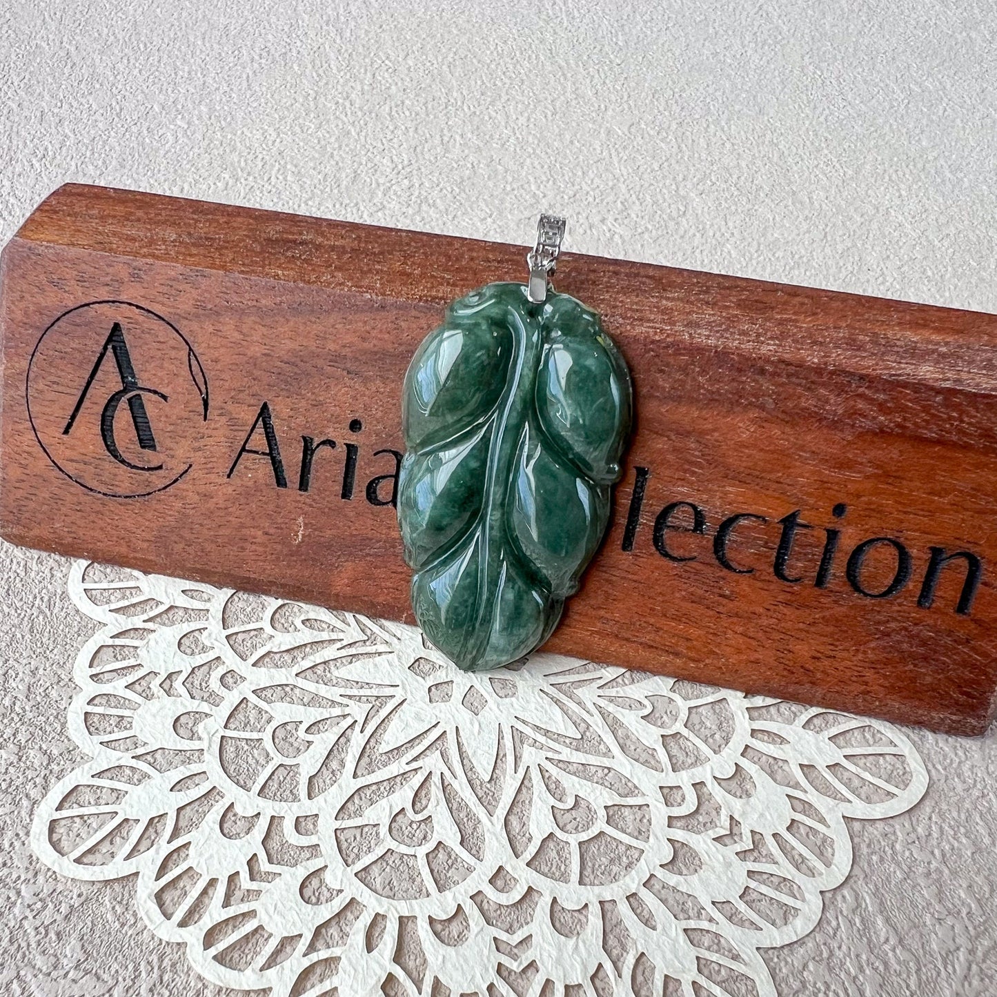 Serenity Jade Leaf Pendant, Green Jadeite Jade, Leaf Minimalist Pendant Sterling Silver Necklace, XY-0622-1715189013