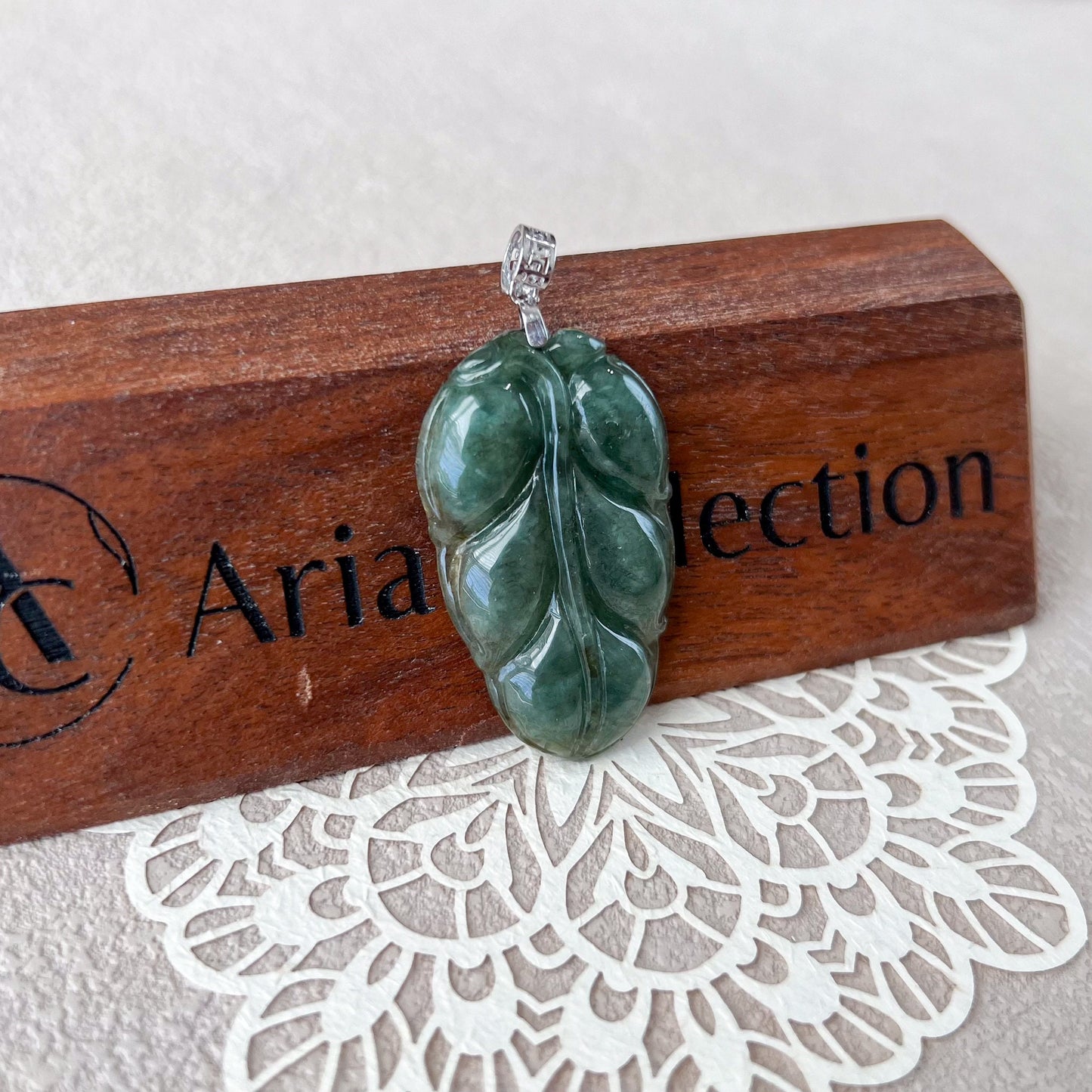 Serenity Jade Leaf Pendant, Green Jadeite Jade, Leaf Minimalist Pendant Sterling Silver Necklace, XY-0622-1715189013
