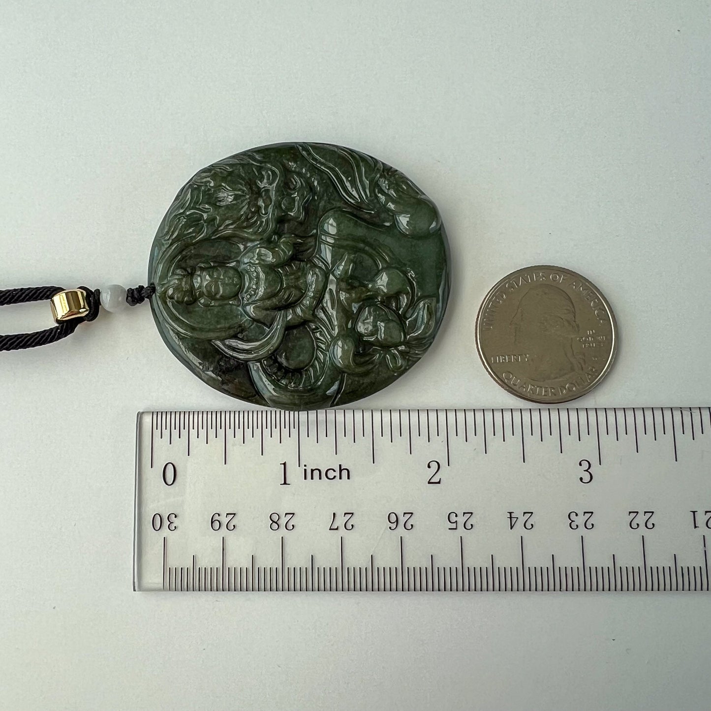Jadeite Jade Guan Yin Kwan Yin Protected by Dragon Avalokitesvara Semi-Translucent Carved Pendant Necklace, YJ-0522-0371848