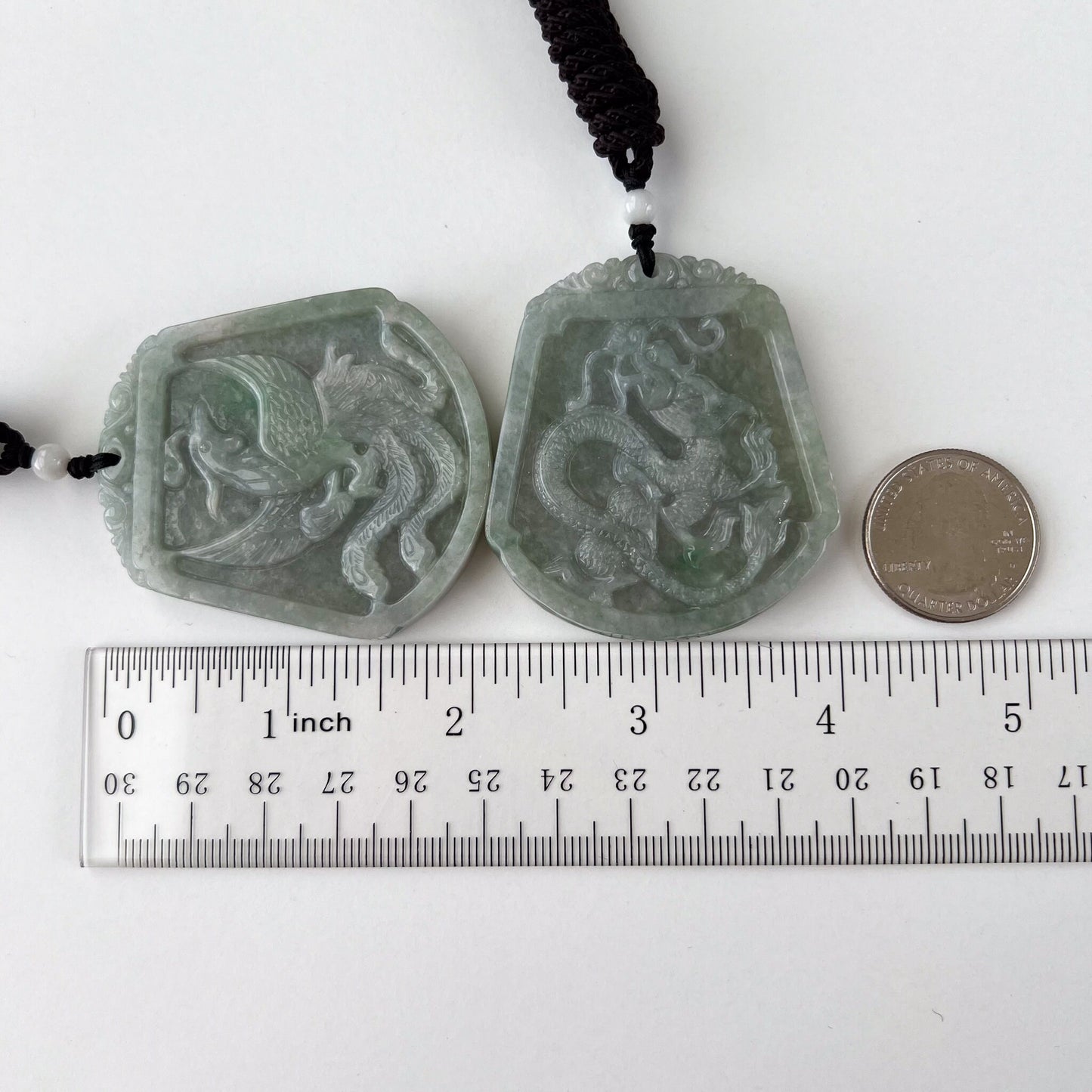 Dragon and Phoenix Harmony Pendants, Couple Green Jadeite Jade Dragon Phoenix Love Necklace, YJ-0422-0401965
