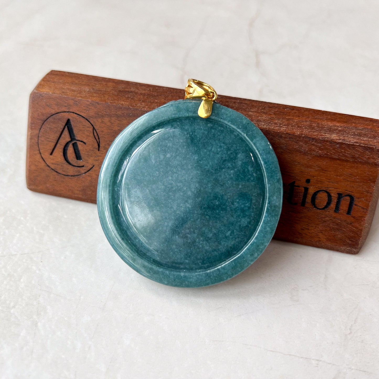 Dragon's Guardian Buddha Jade Pendant, Amitabha Buddha Amida Large Carved Pendant, Green Jadeite Jade with 18K Gold,WEN-0424-1720983740