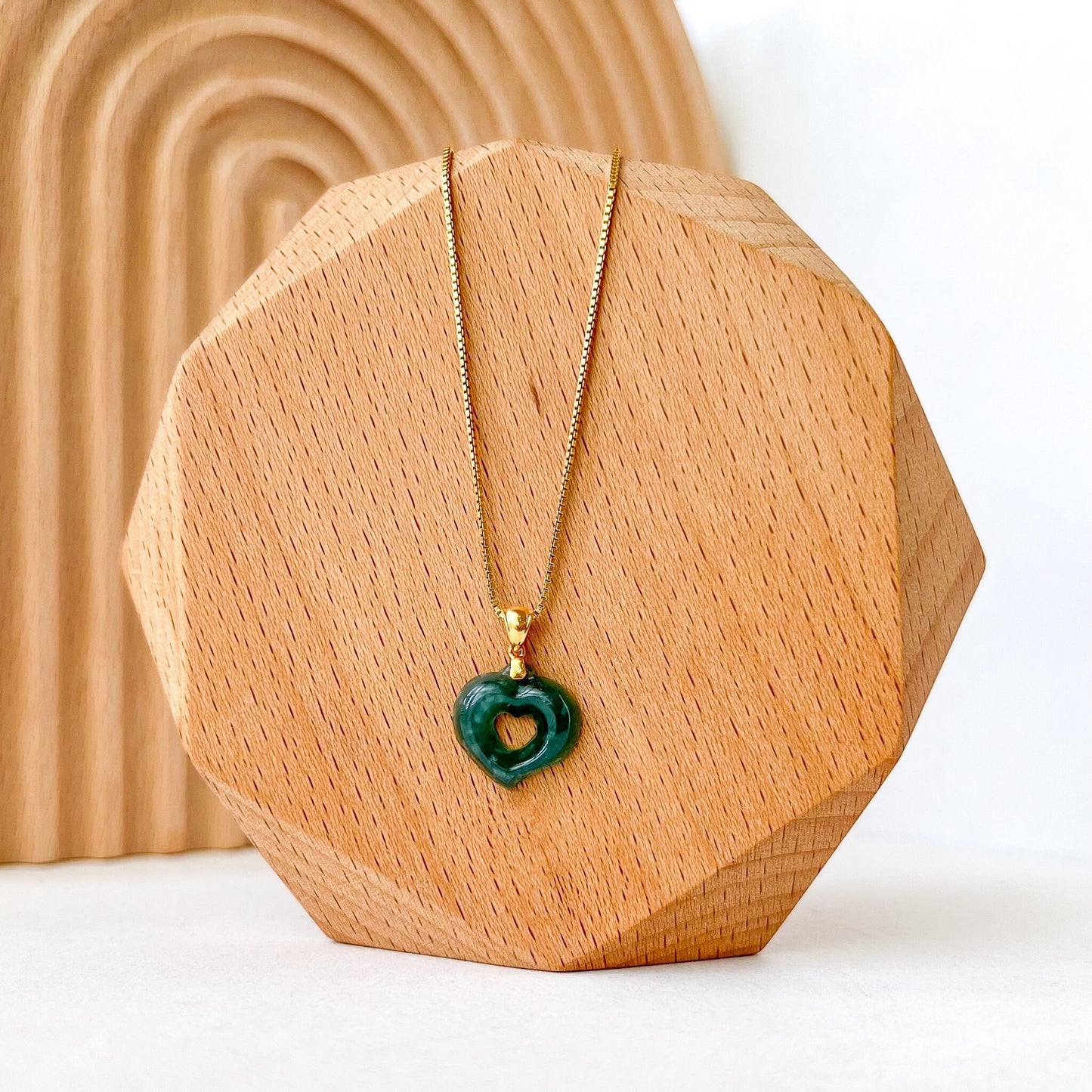 Radiant Heart Pendant, 18K Gold Jade Heart Charm, ALV-0424-1721099777