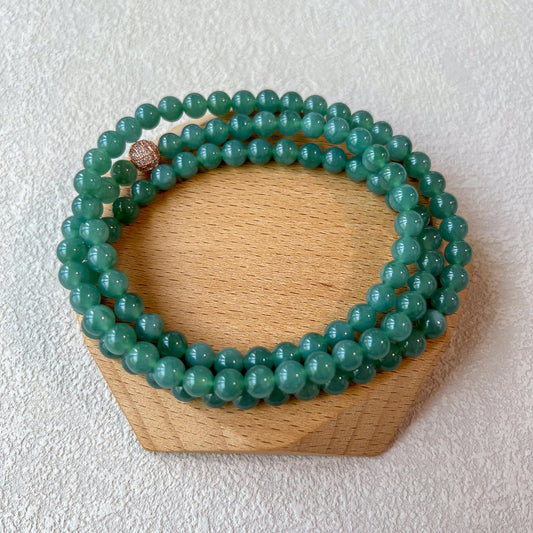 6.7 mm 108 Green Jadeite Jade Mala Beads Bracelet Necklace, FIO-0424-1719703899