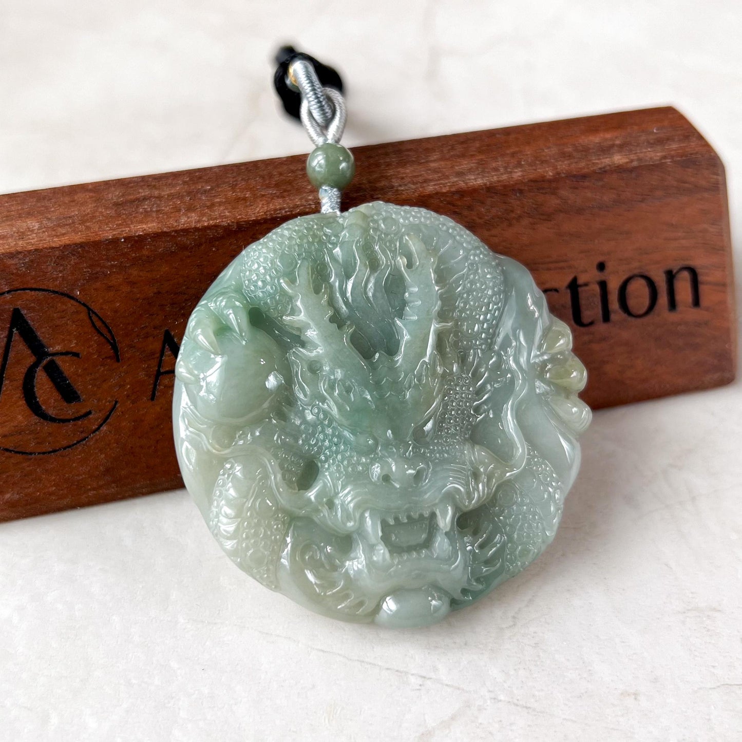 Light Green Jadeite Jade Dragon Chinese Zodiac Hand Carved Pendant Necklace, YGR-0823-1722031851