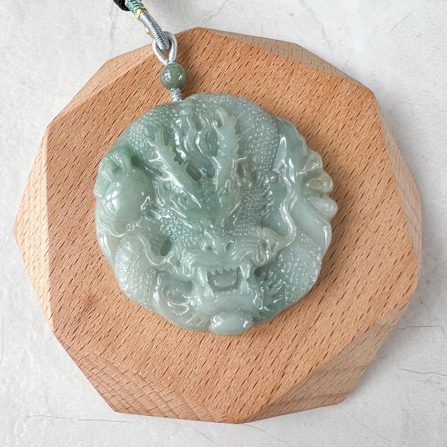 Light Green Jadeite Jade Dragon Chinese Zodiac Hand Carved Pendant Necklace, YGR-0823-1722031851