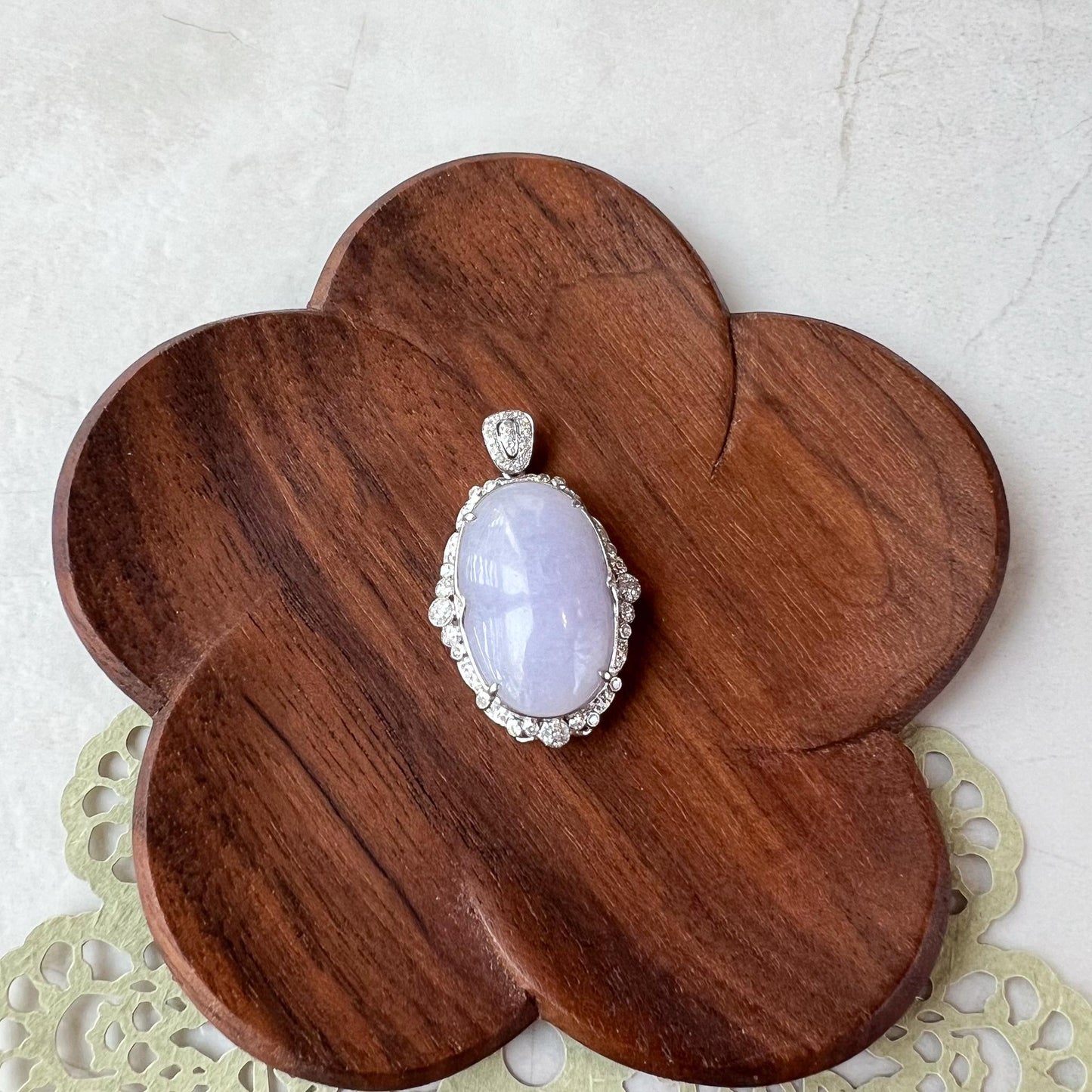 Lavender Serenity Jade Pendant, Purple Jadeite Jade with 18K White Gold and Diamonds Pendant, SHWQ-0424-1722127267